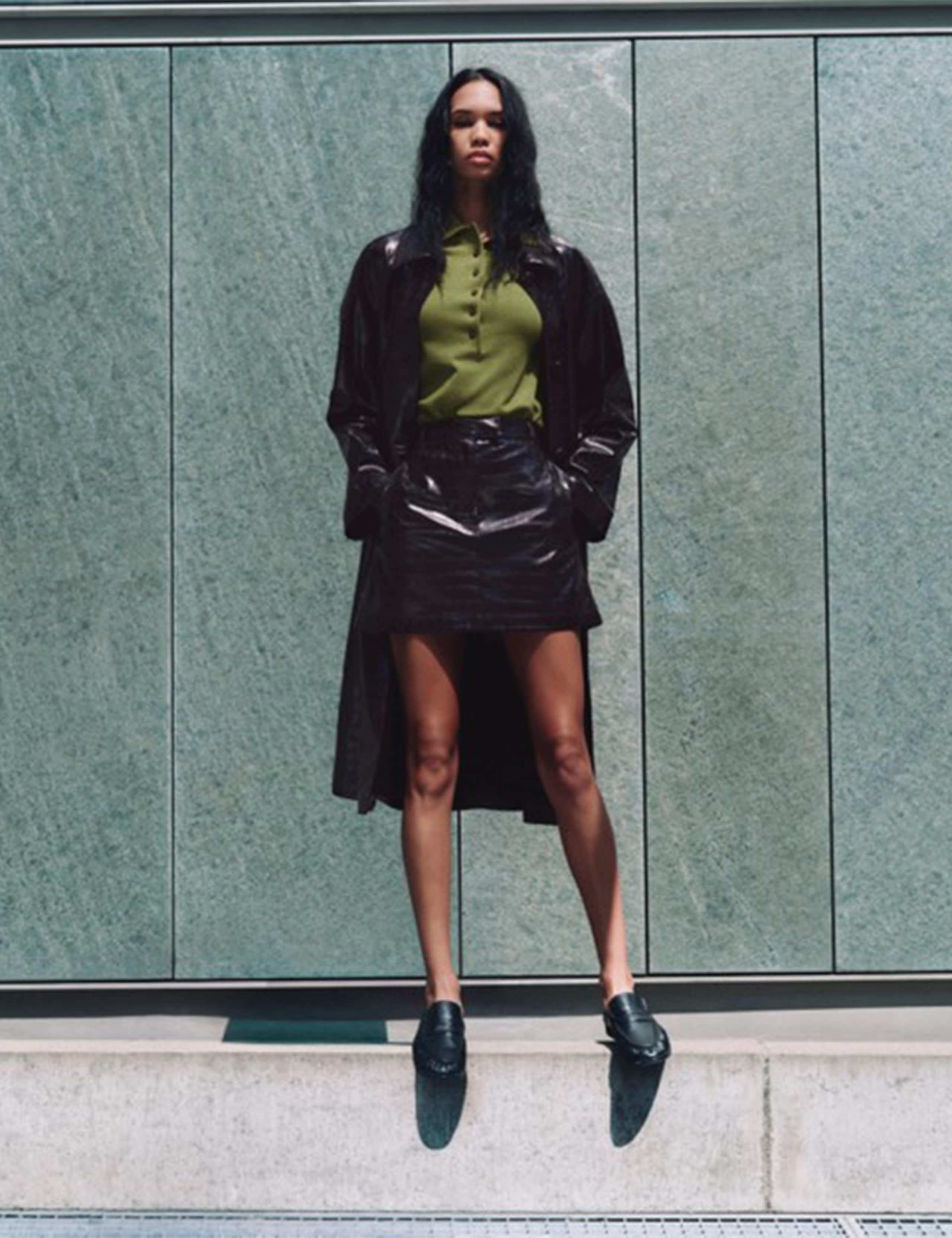 Faux Leather Croc Effect Longline Car Coat 1 of 6