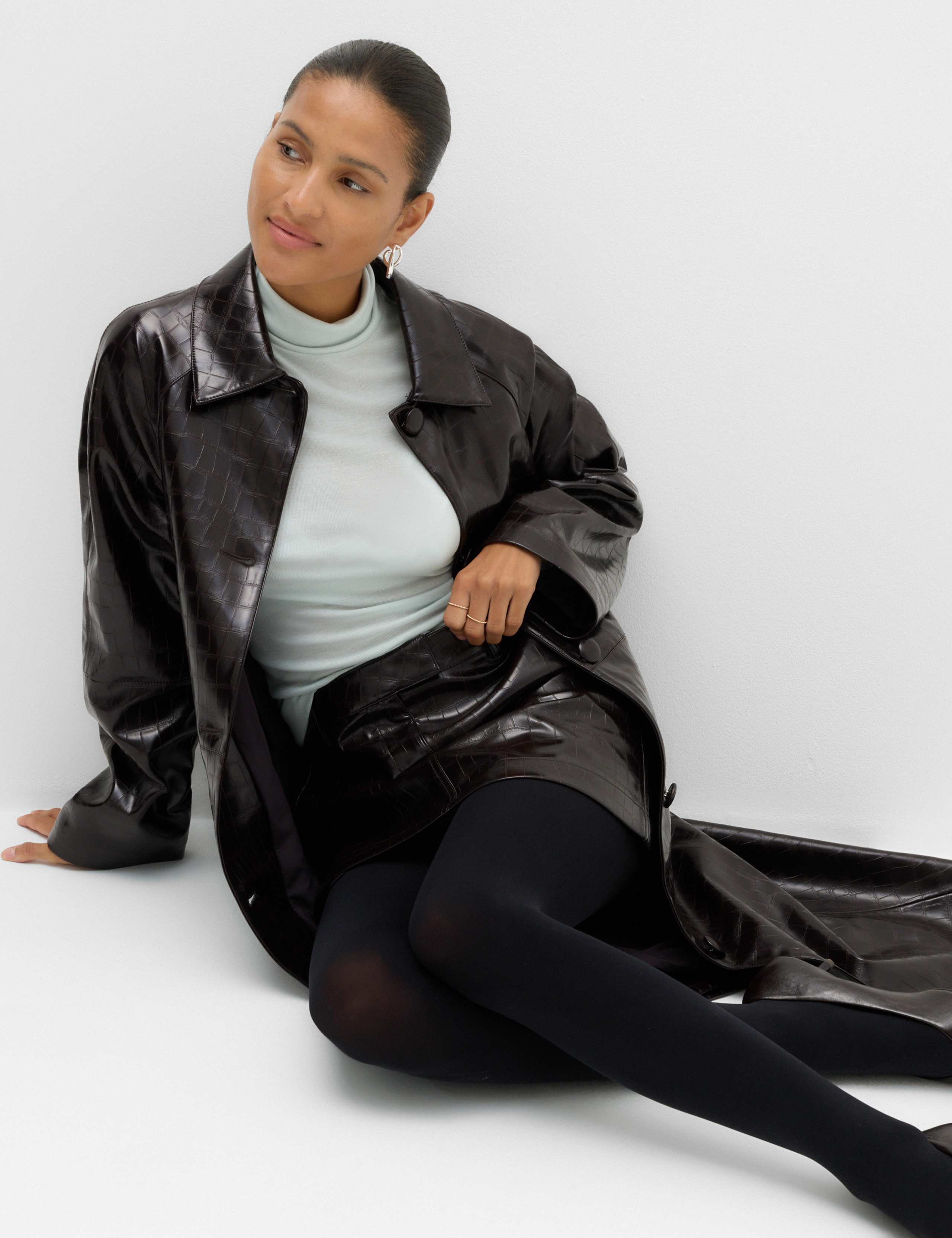 Faux Leather Croc Effect Longline Car Coat 5 of 6
