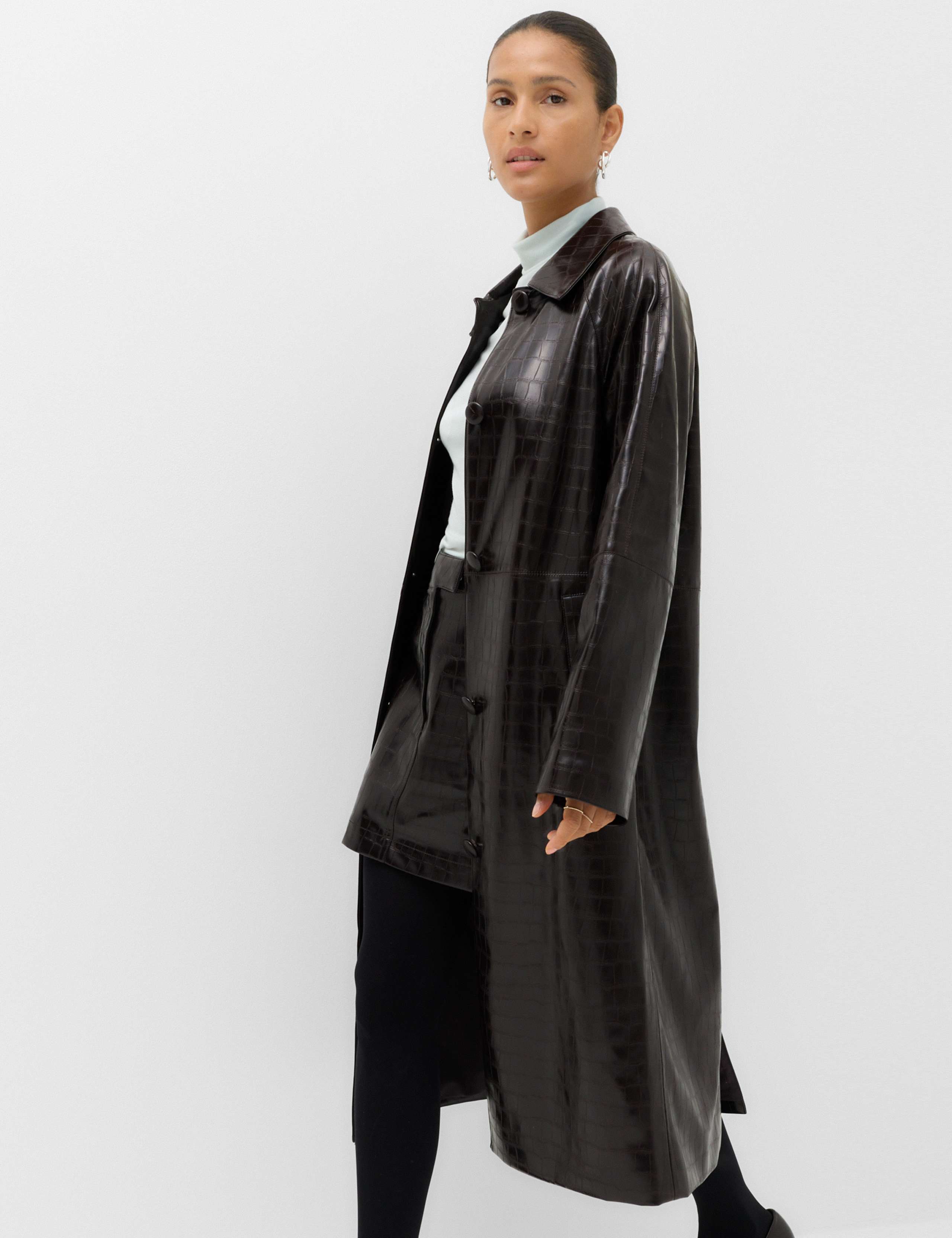 Faux Leather Croc Effect Longline Car Coat 6 of 6