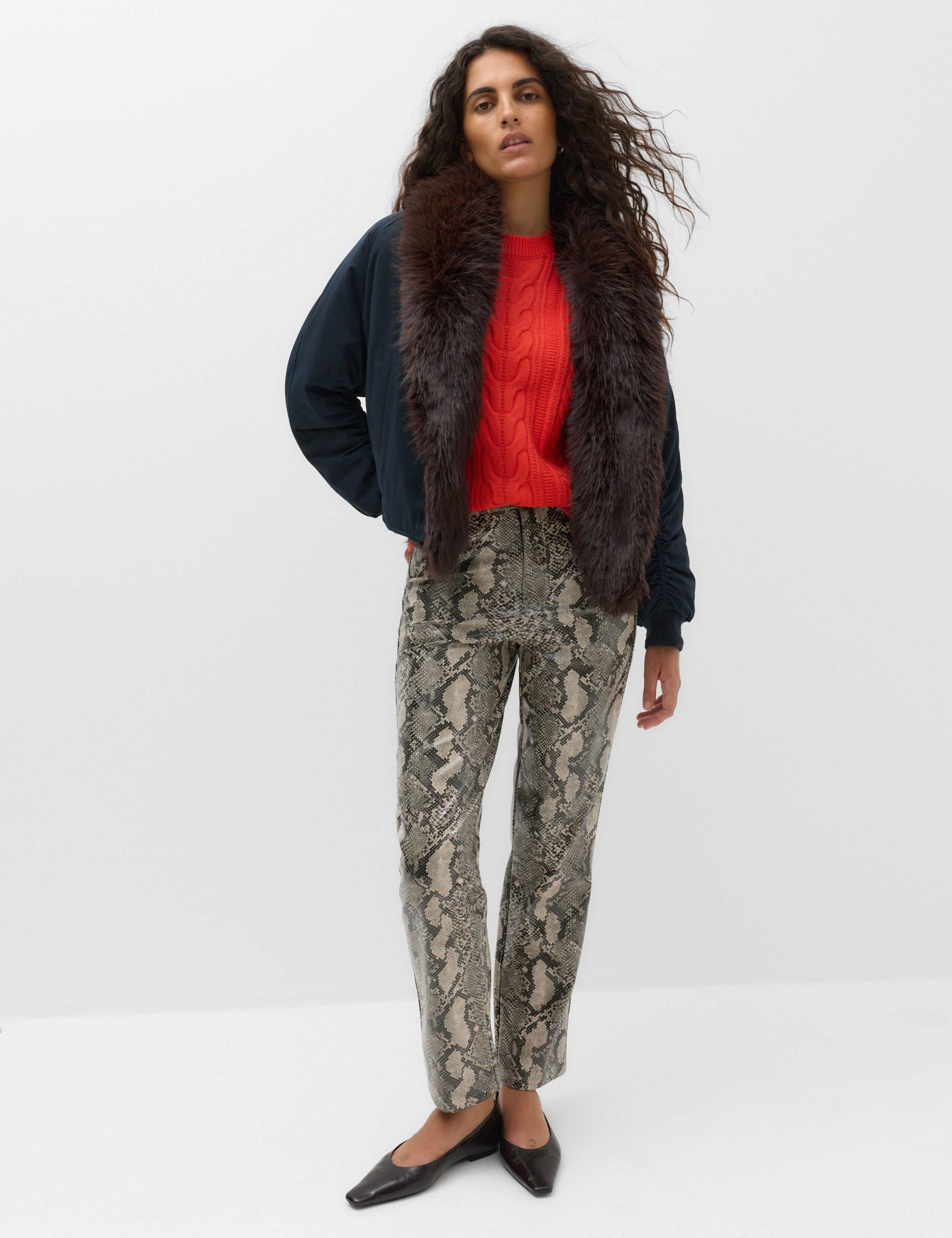 Faux Fur Scarf Flight Bomber Jacket 3 of 8