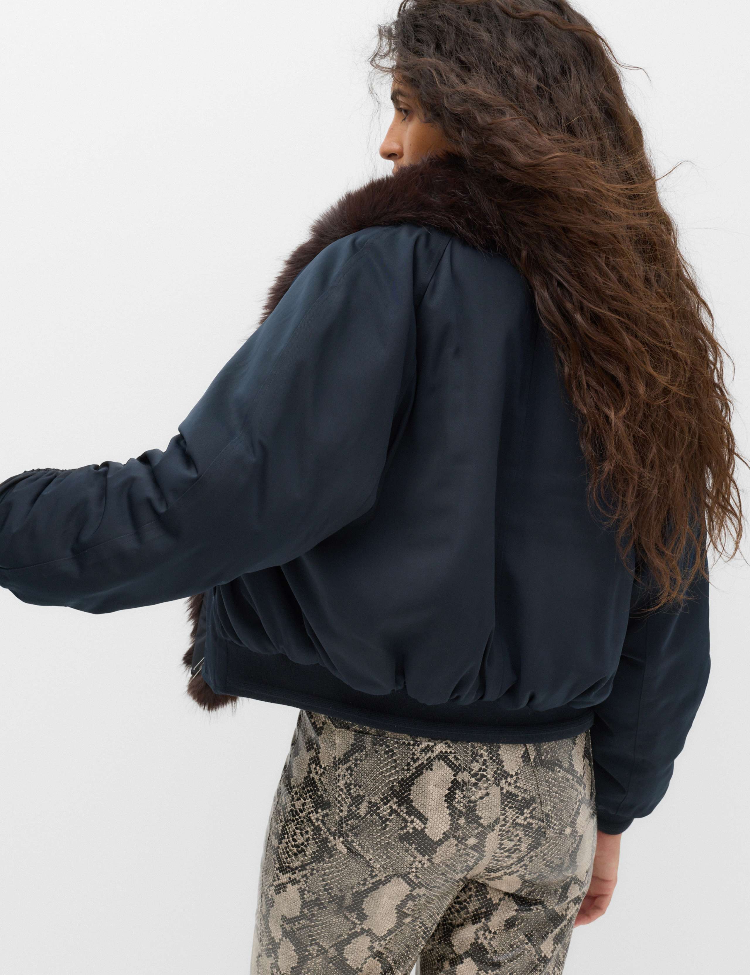 Faux Fur Scarf Flight Bomber Jacket 4 of 8
