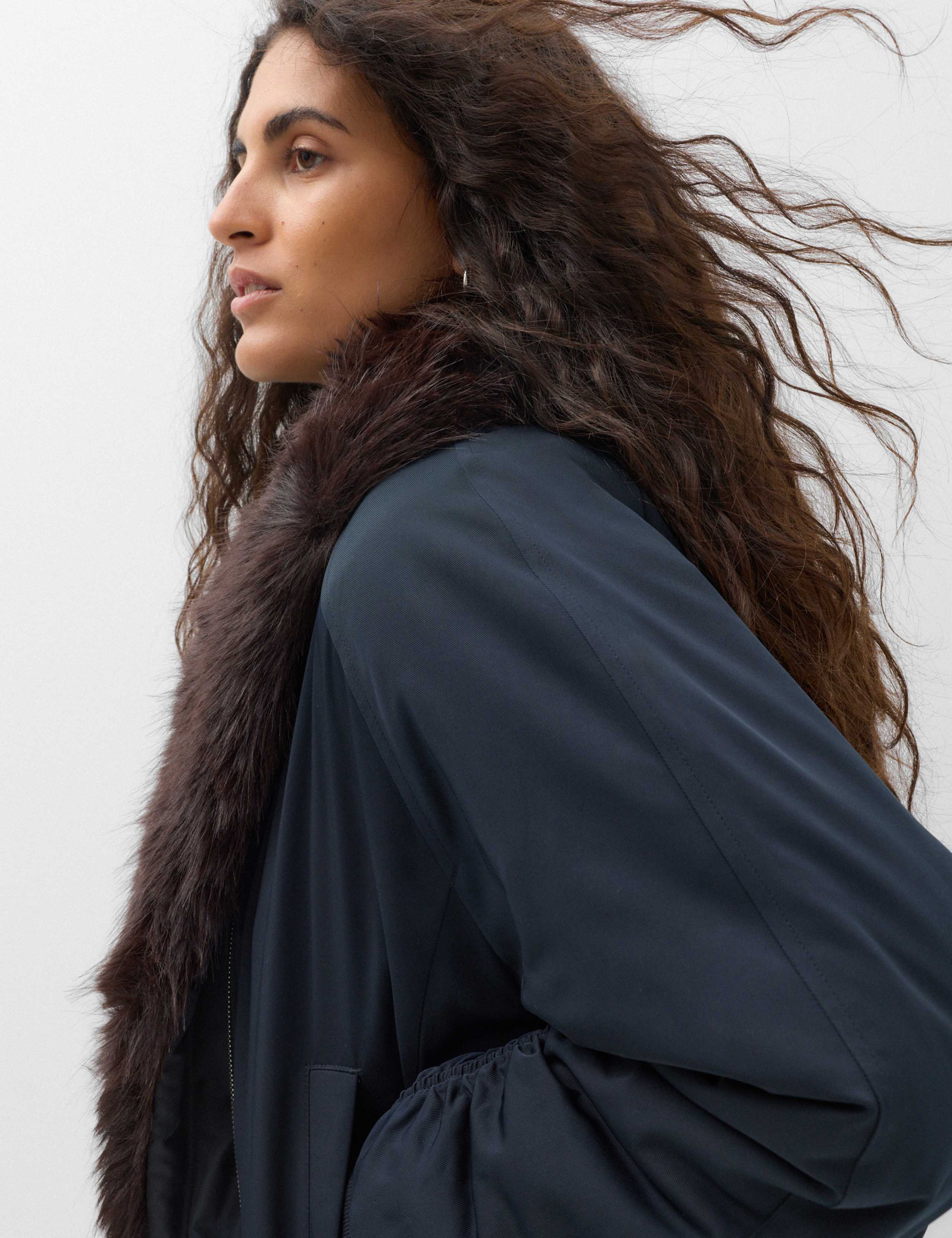 Faux Fur Scarf Flight Bomber Jacket 7 of 8