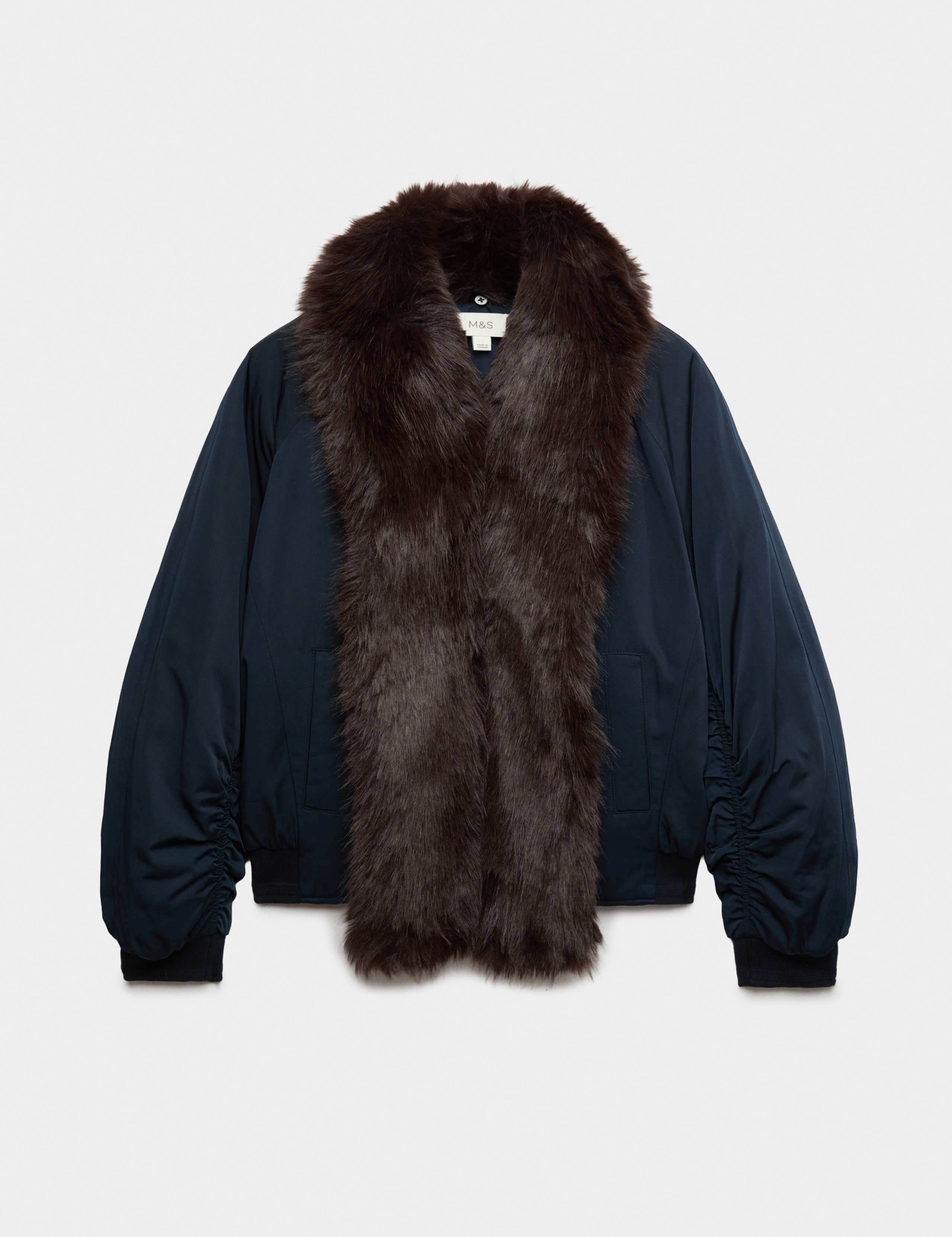 Faux Fur Scarf Flight Bomber Jacket 2 of 8