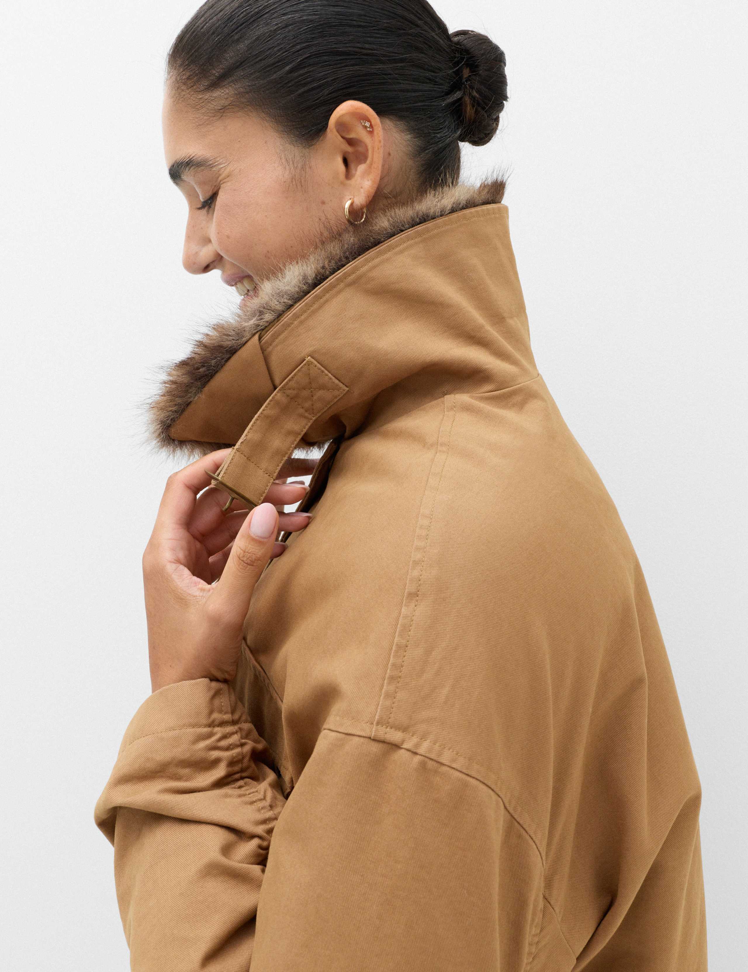 Pure Cotton Faux Fur Trim Parka Jacket 3 of 8