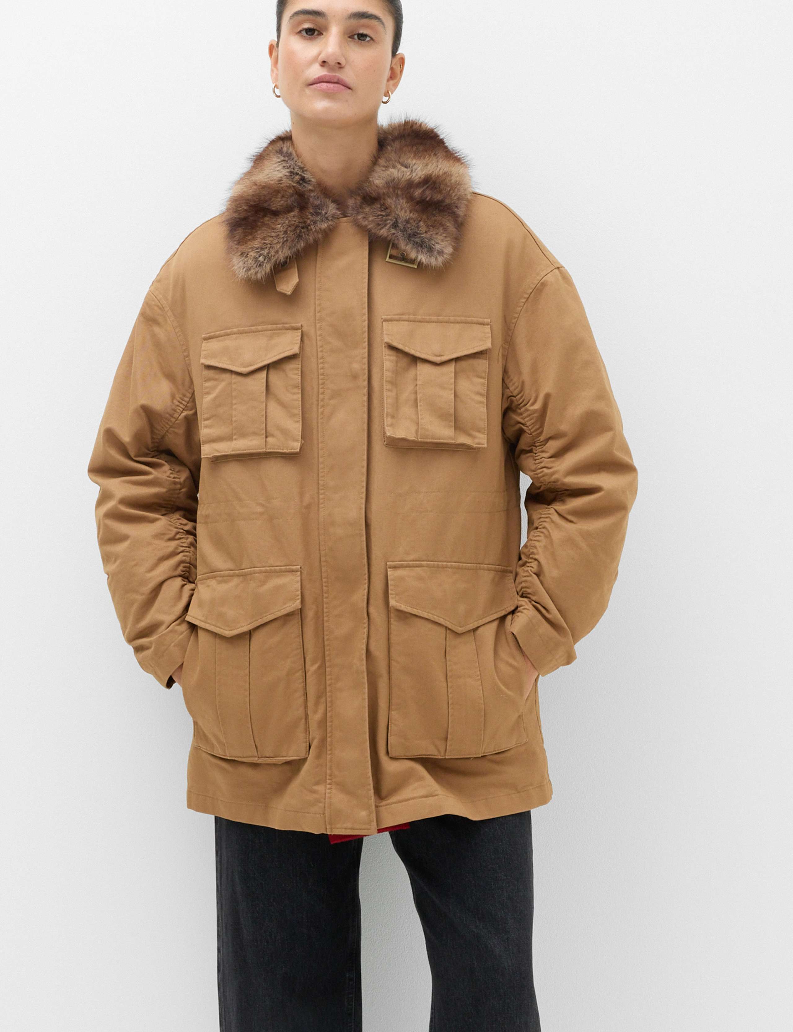 Pure Cotton Faux Fur Trim Parka Jacket 5 of 8