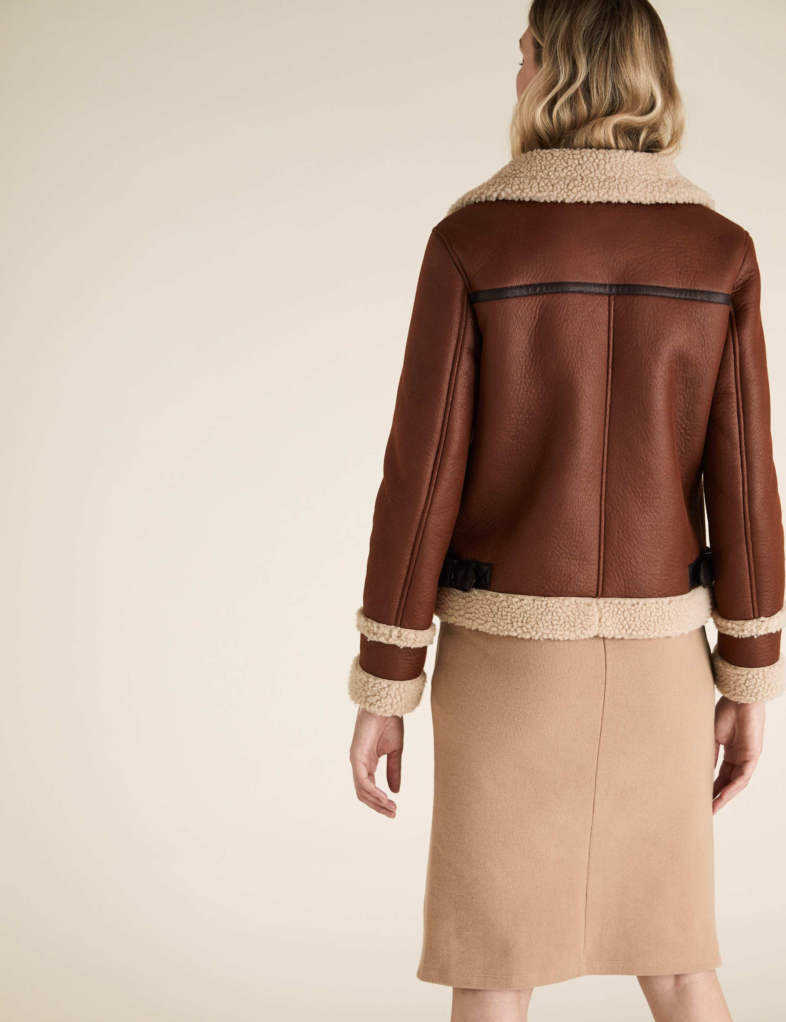 Faux Shearling Borg Lined Aviator Jacket 4 of 6