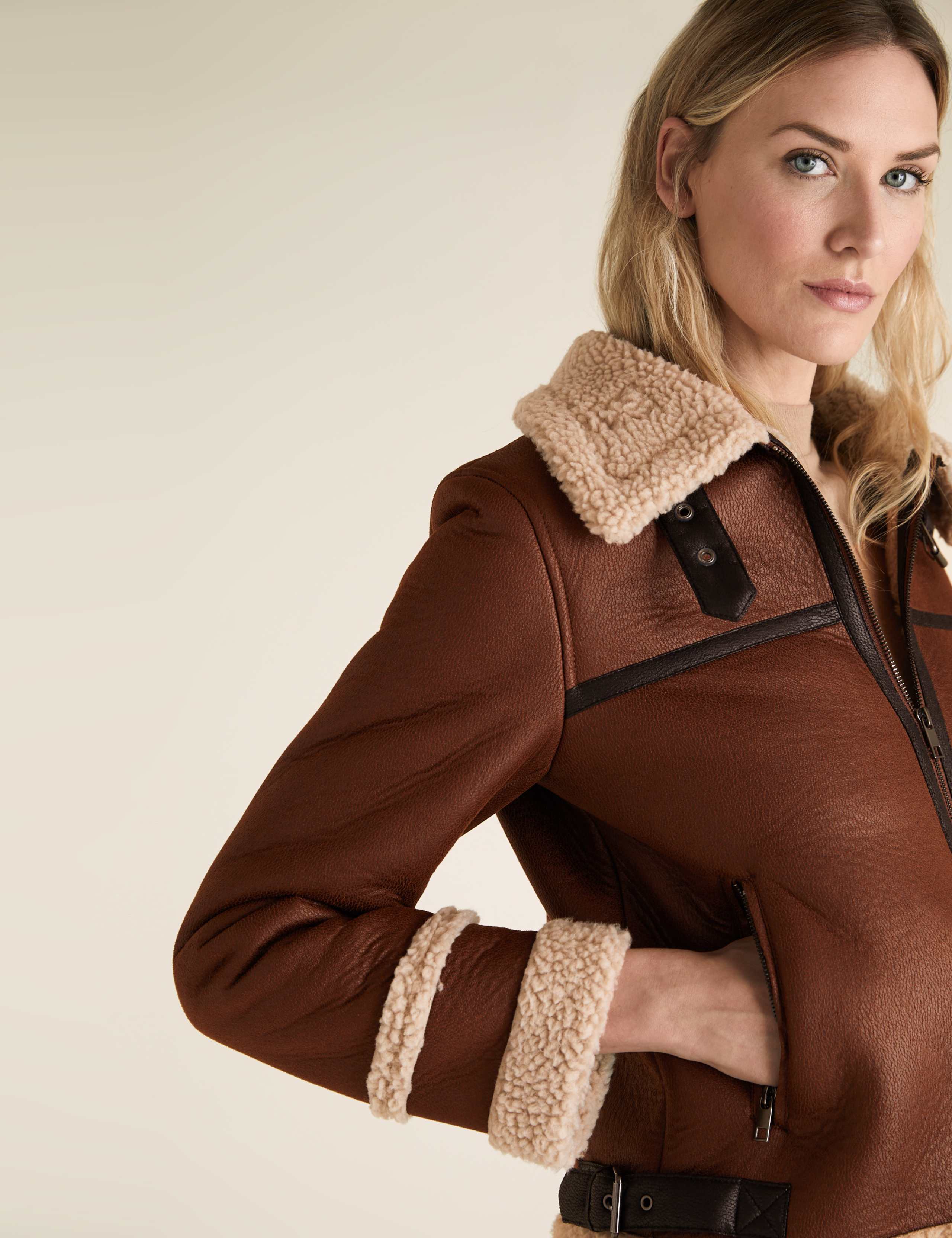 Faux Shearling Borg Lined Aviator Jacket 5 of 6