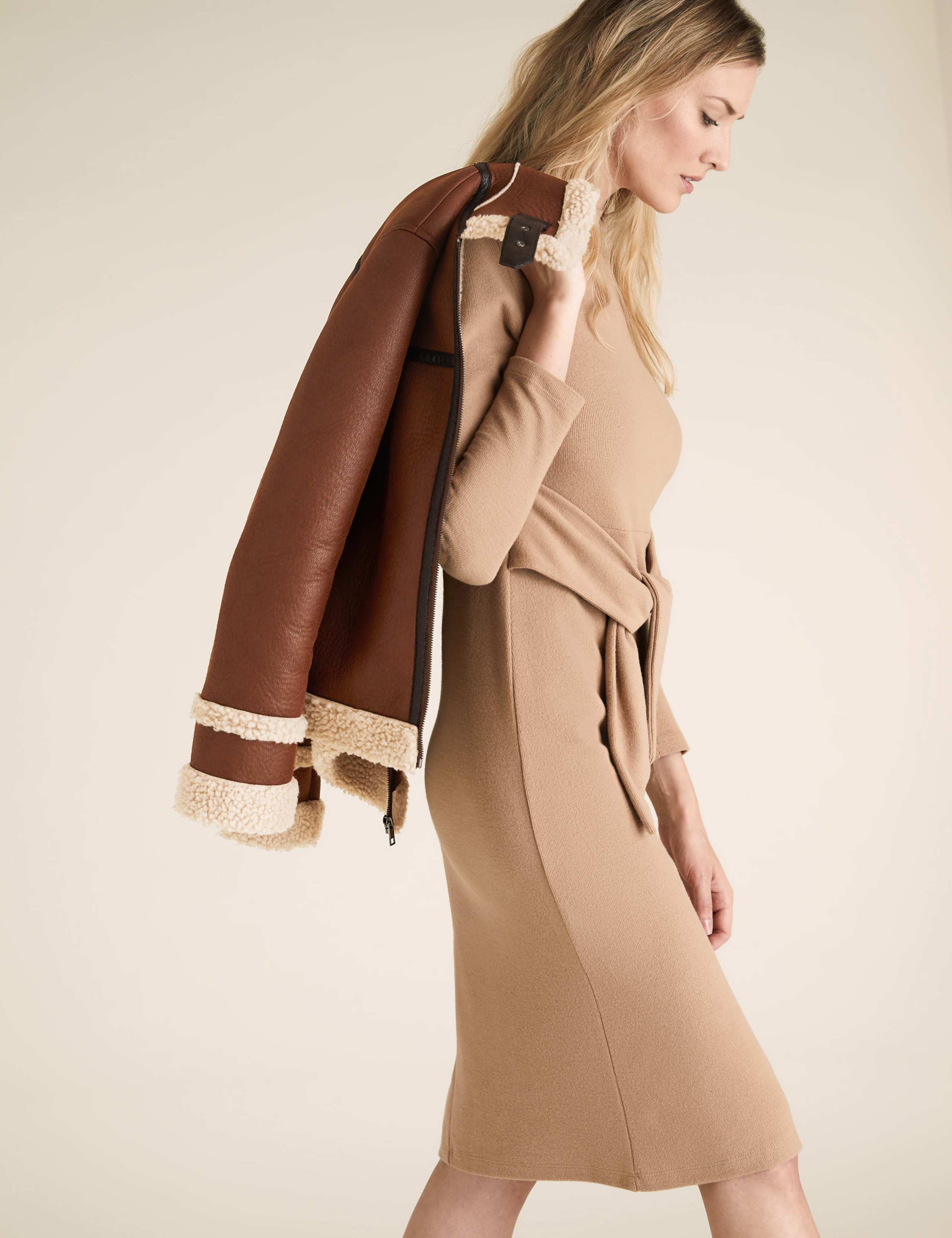 Faux Shearling Borg Lined Aviator Jacket 6 of 6