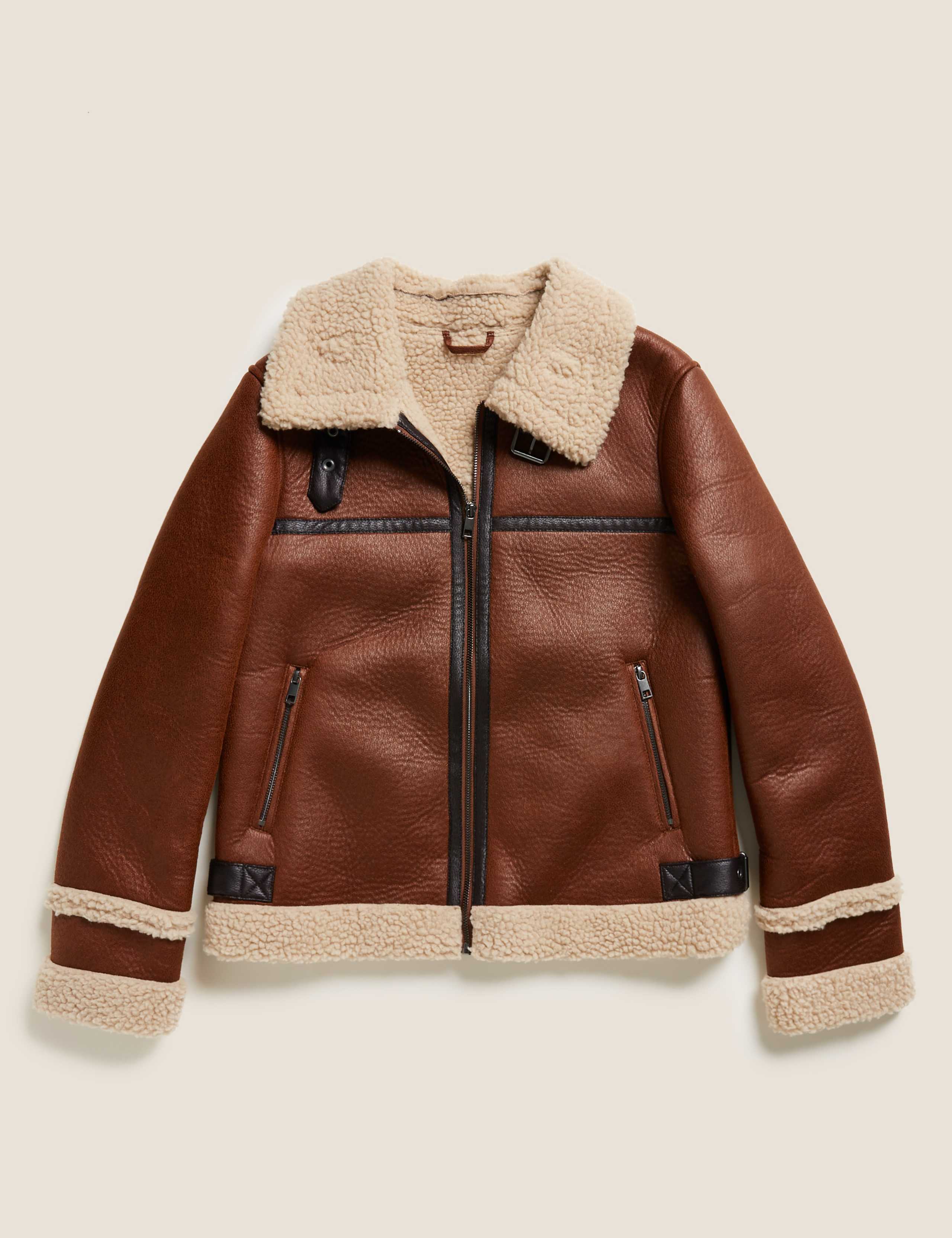 Faux Shearling Borg Lined Aviator Jacket 2 of 6