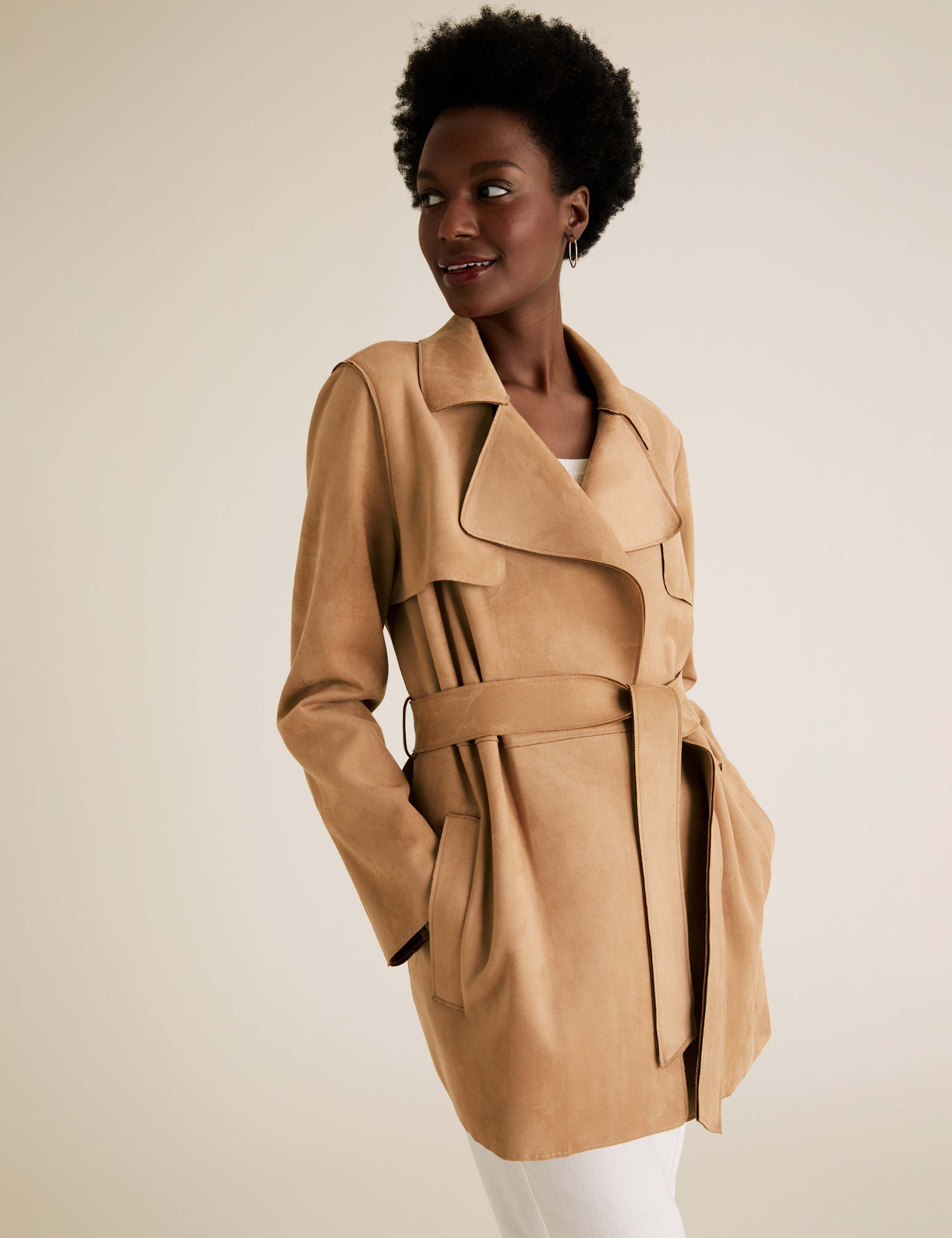 Faux Suede Belted Shacket 1 of 6