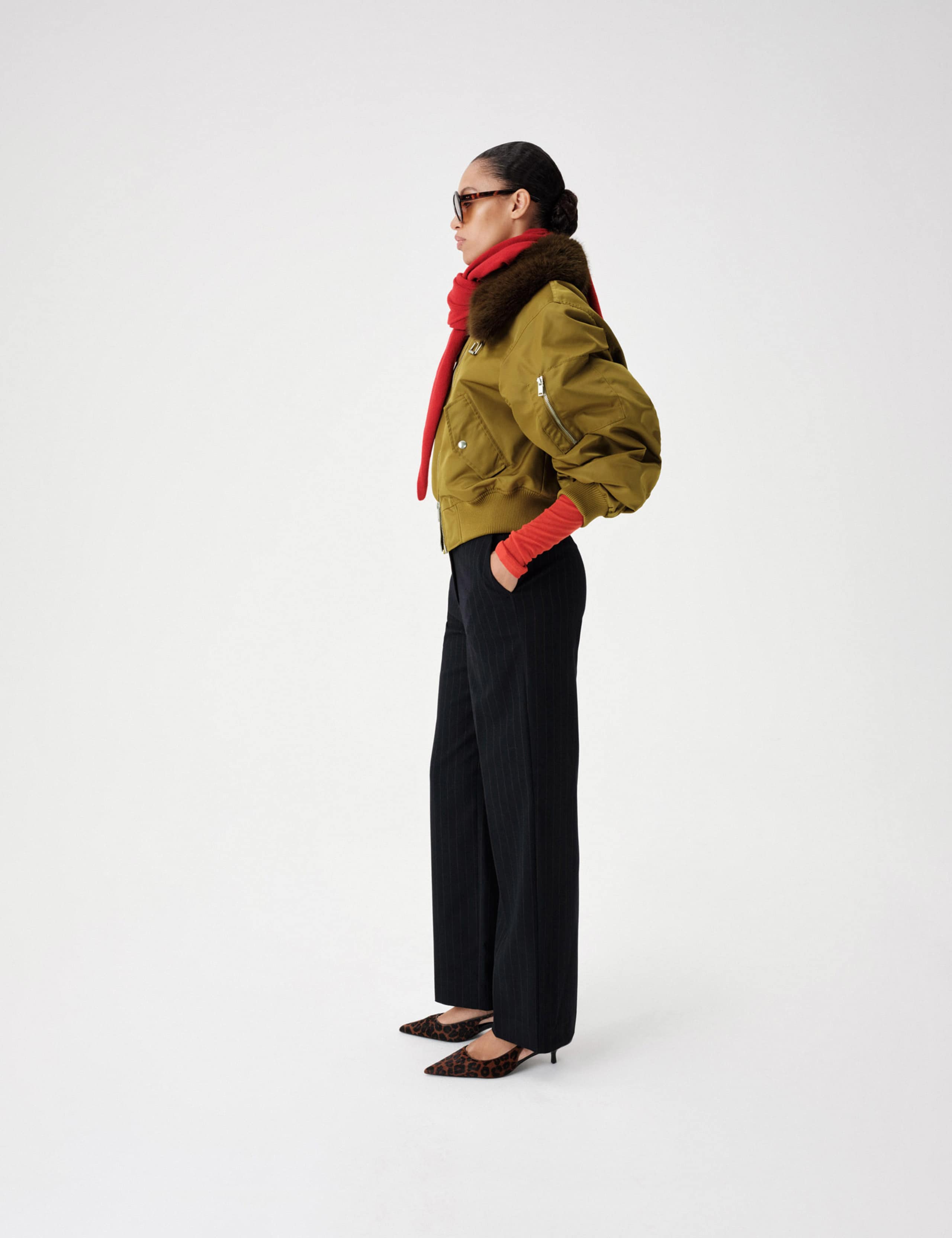 Fur Trim Cropped Bomber Jacket 3 of 6