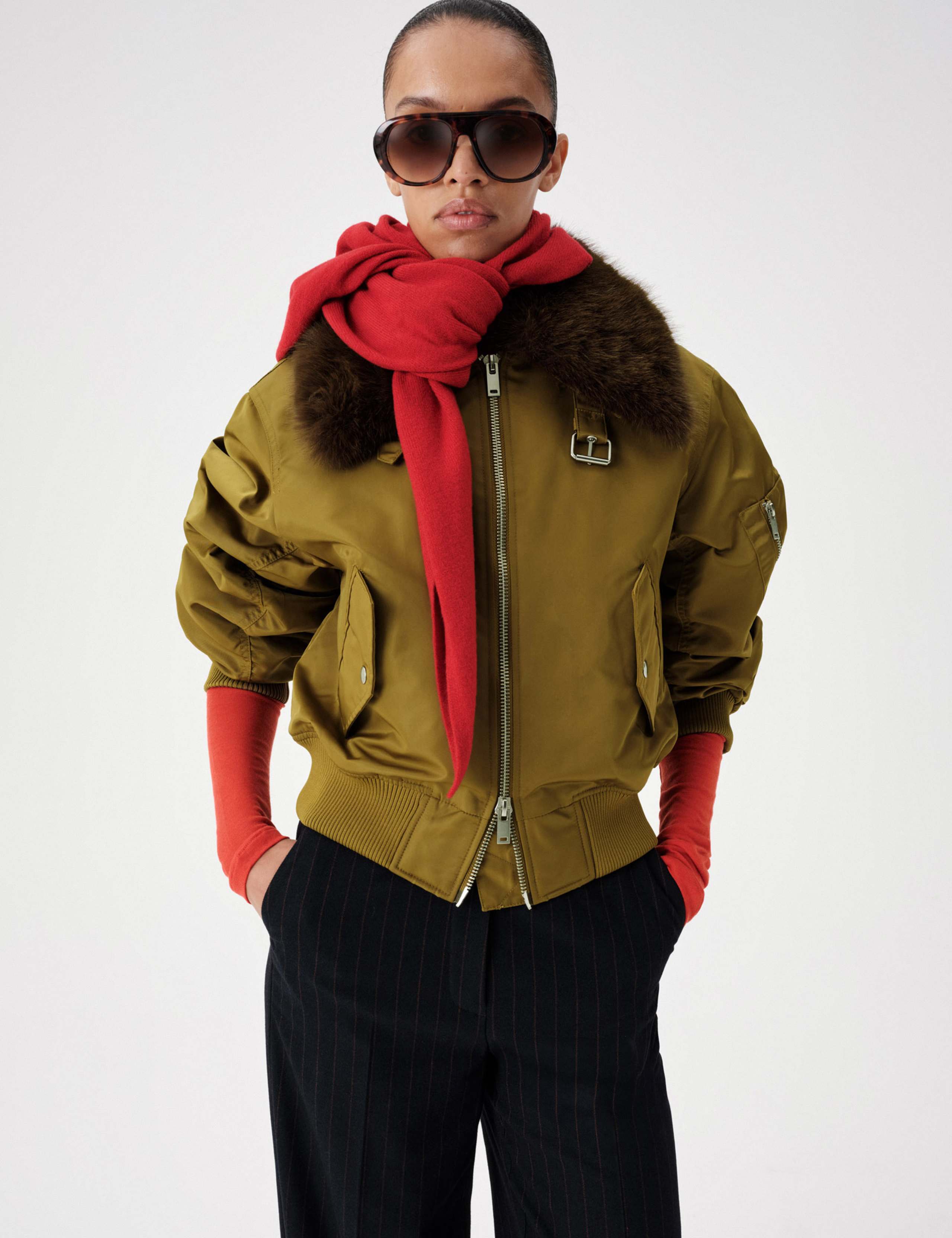 Fur Trim Cropped Bomber Jacket 4 of 6