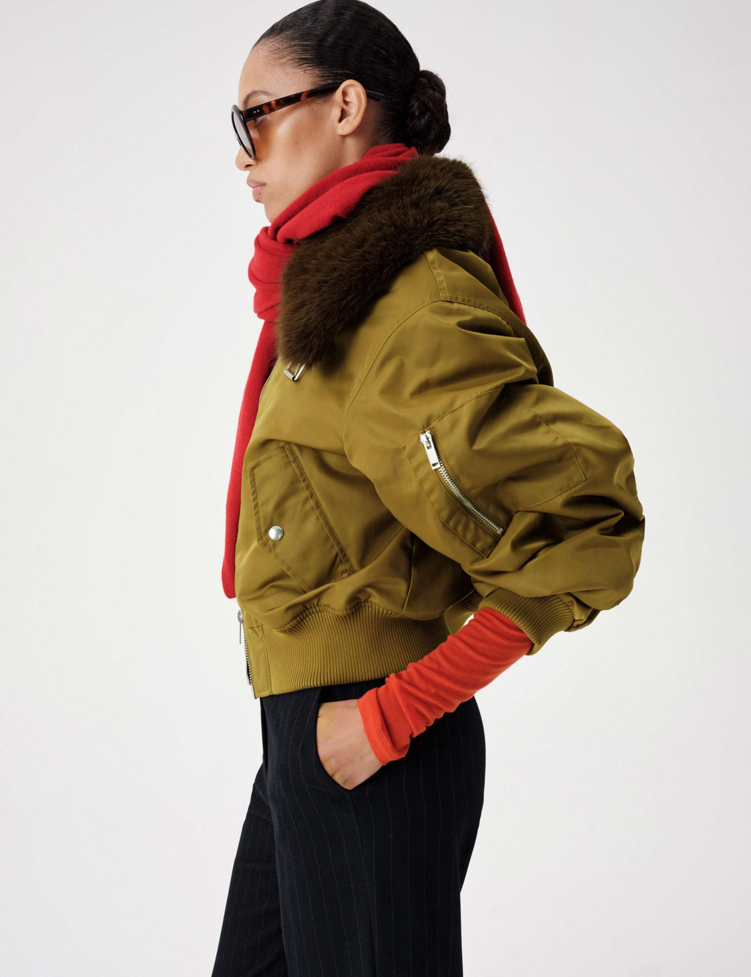 Fur Trim Cropped Bomber Jacket 5 of 6