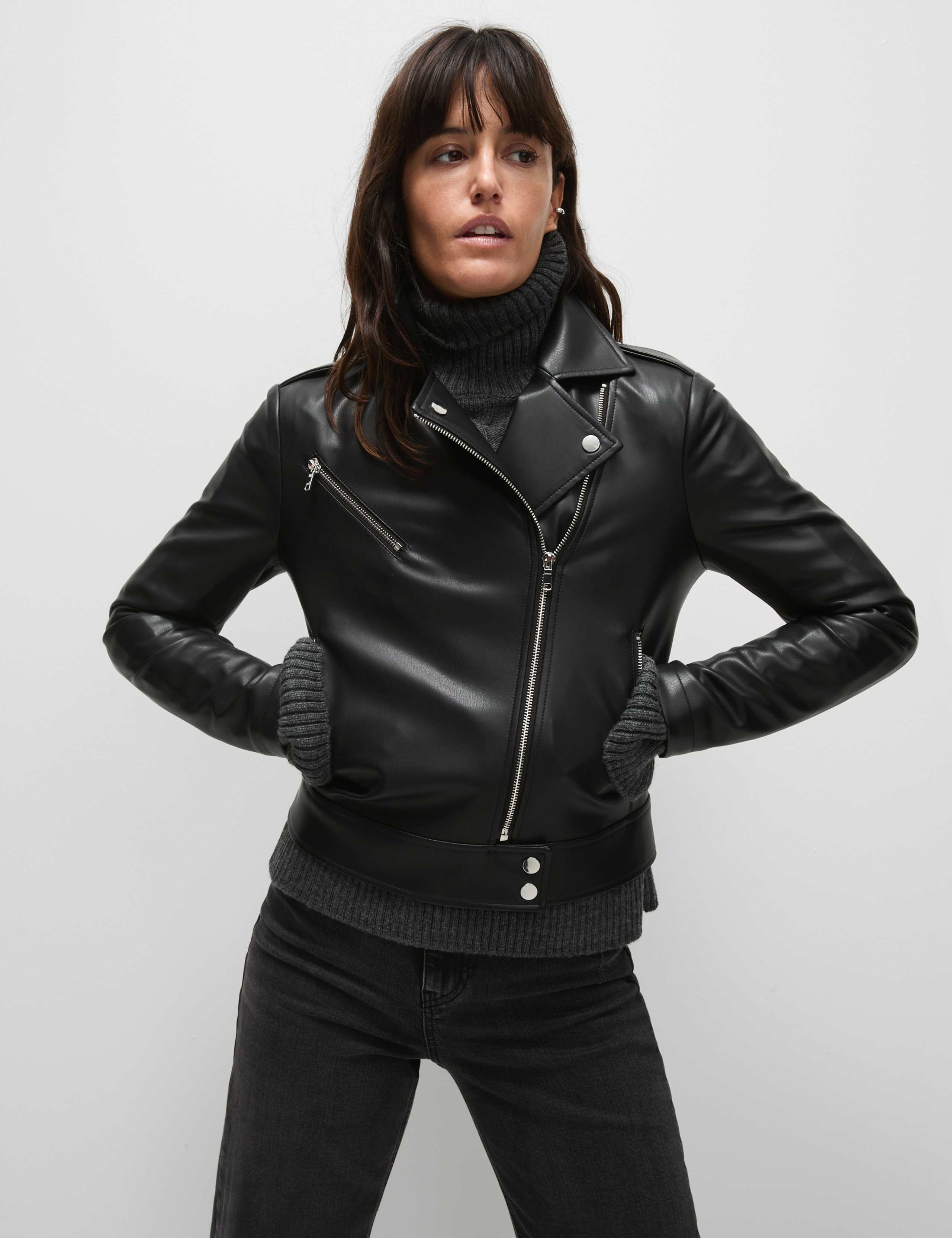 Petite Faux Leather Biker Jacket 1 of 8