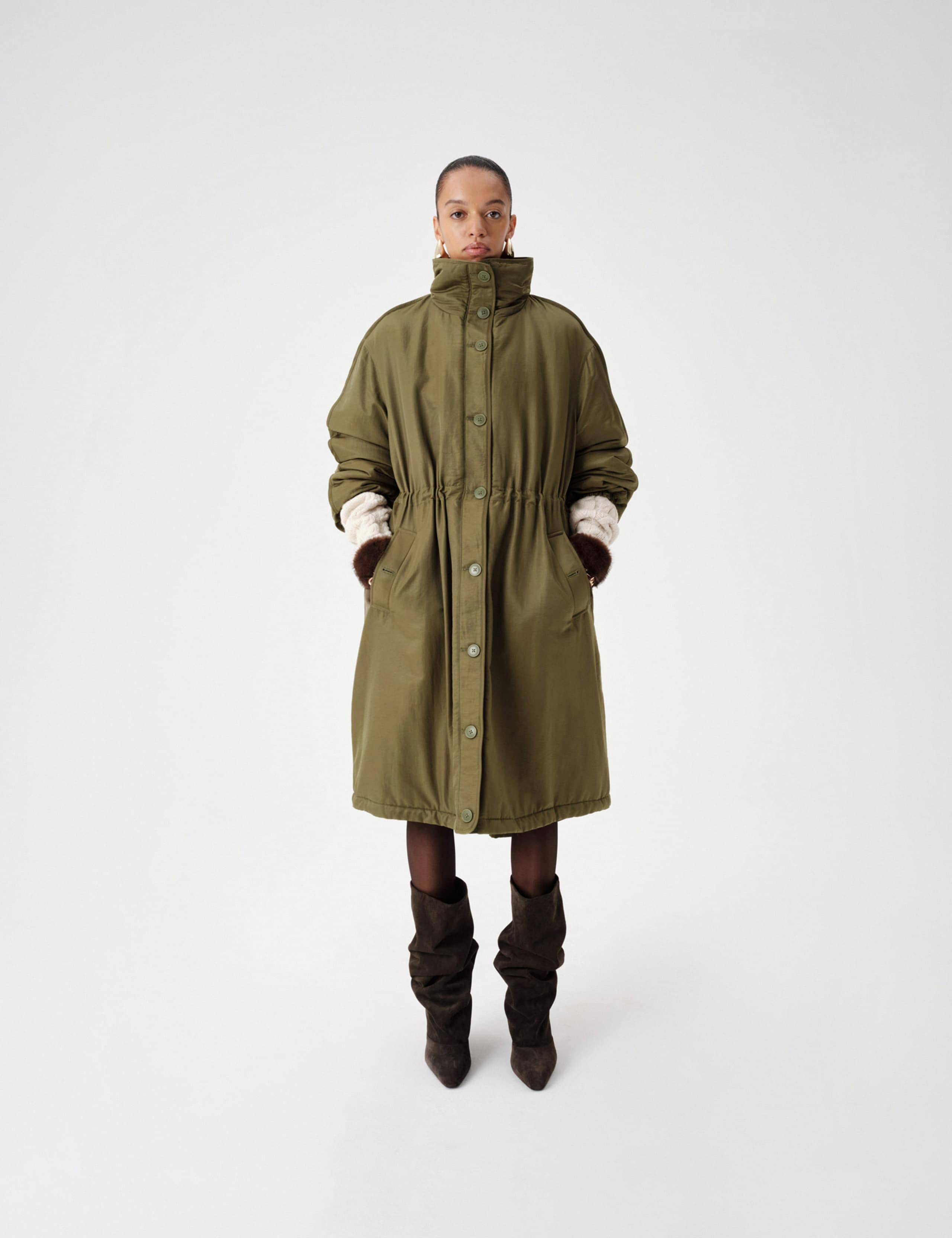 Satin Funnel Neck Longline Parka Coat 3 of 7
