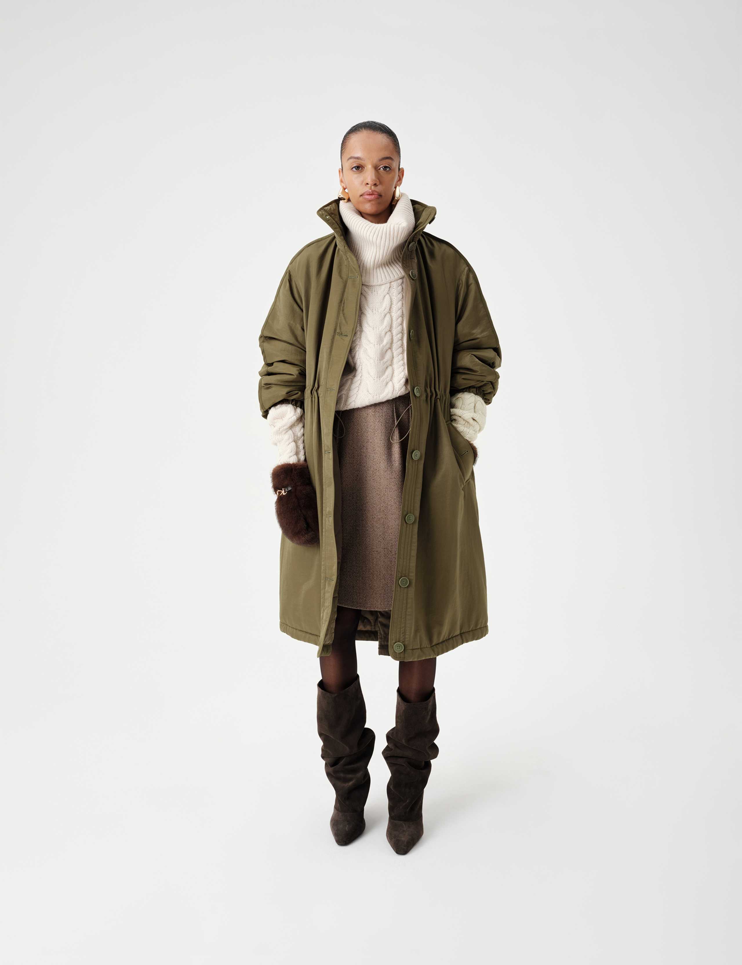 Satin Relaxed Funnel Neck Longline Parka Coat 3 of 8