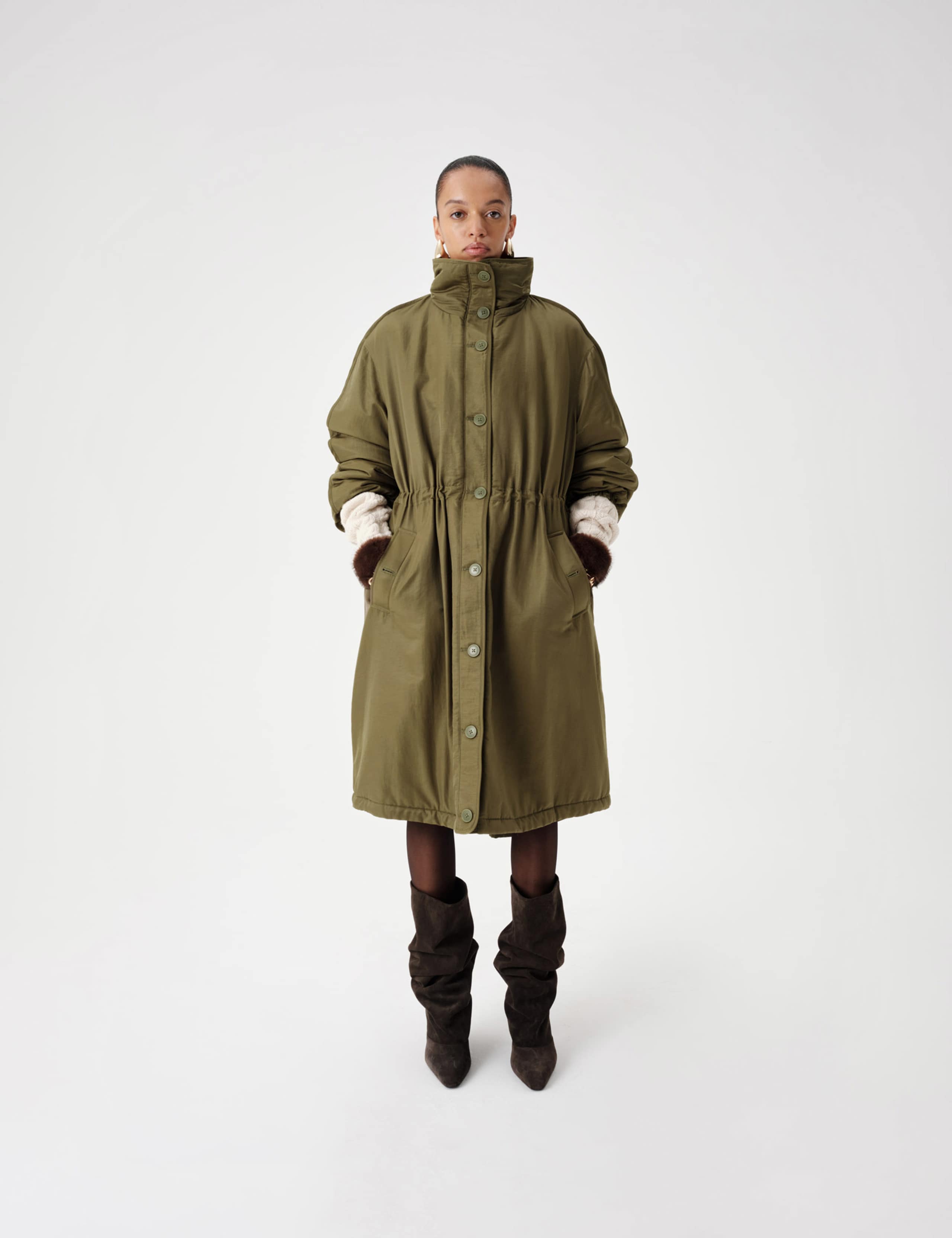 Satin Relaxed Funnel Neck Longline Parka Coat 4 of 8