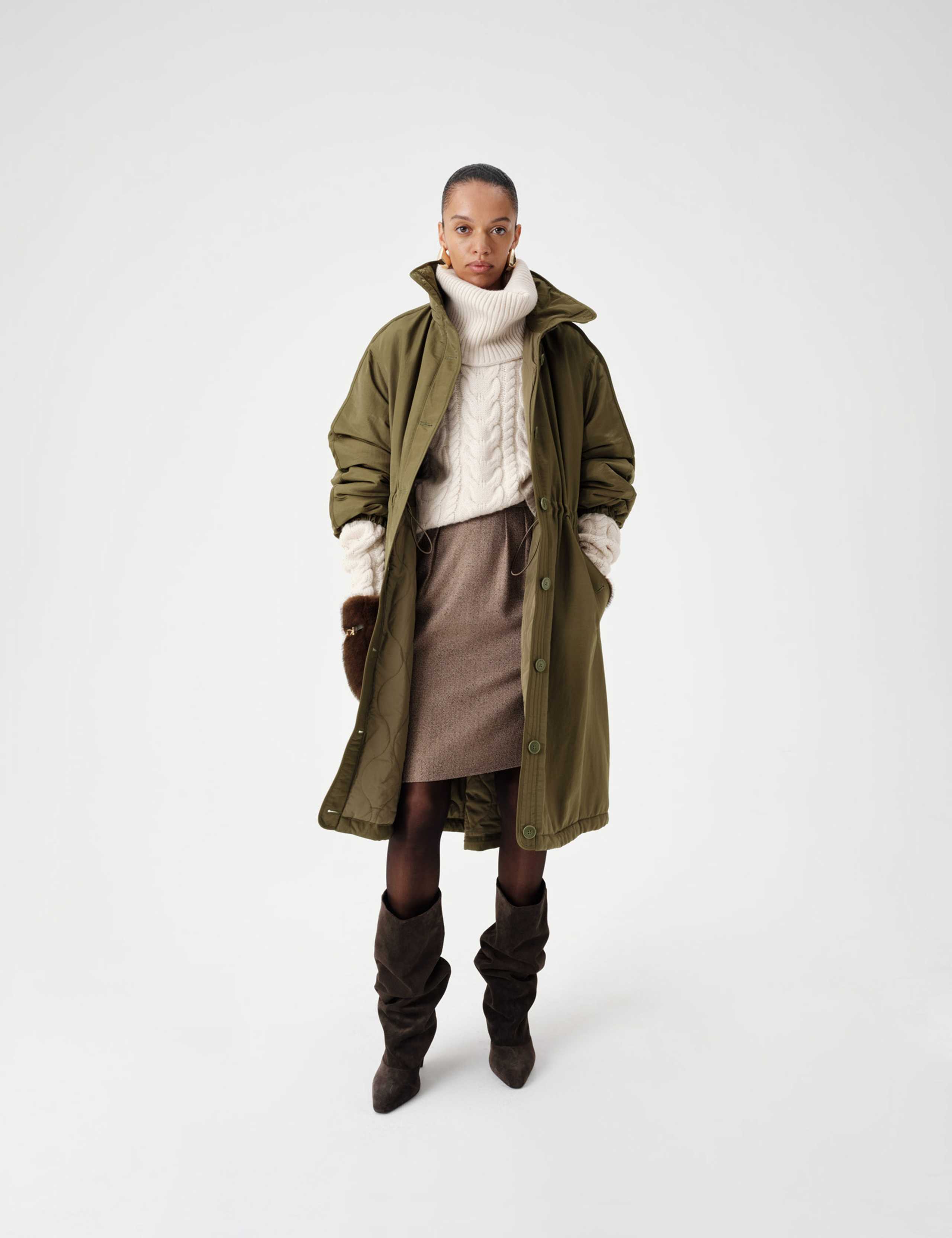 Satin Relaxed Funnel Neck Longline Parka Coat 7 of 8