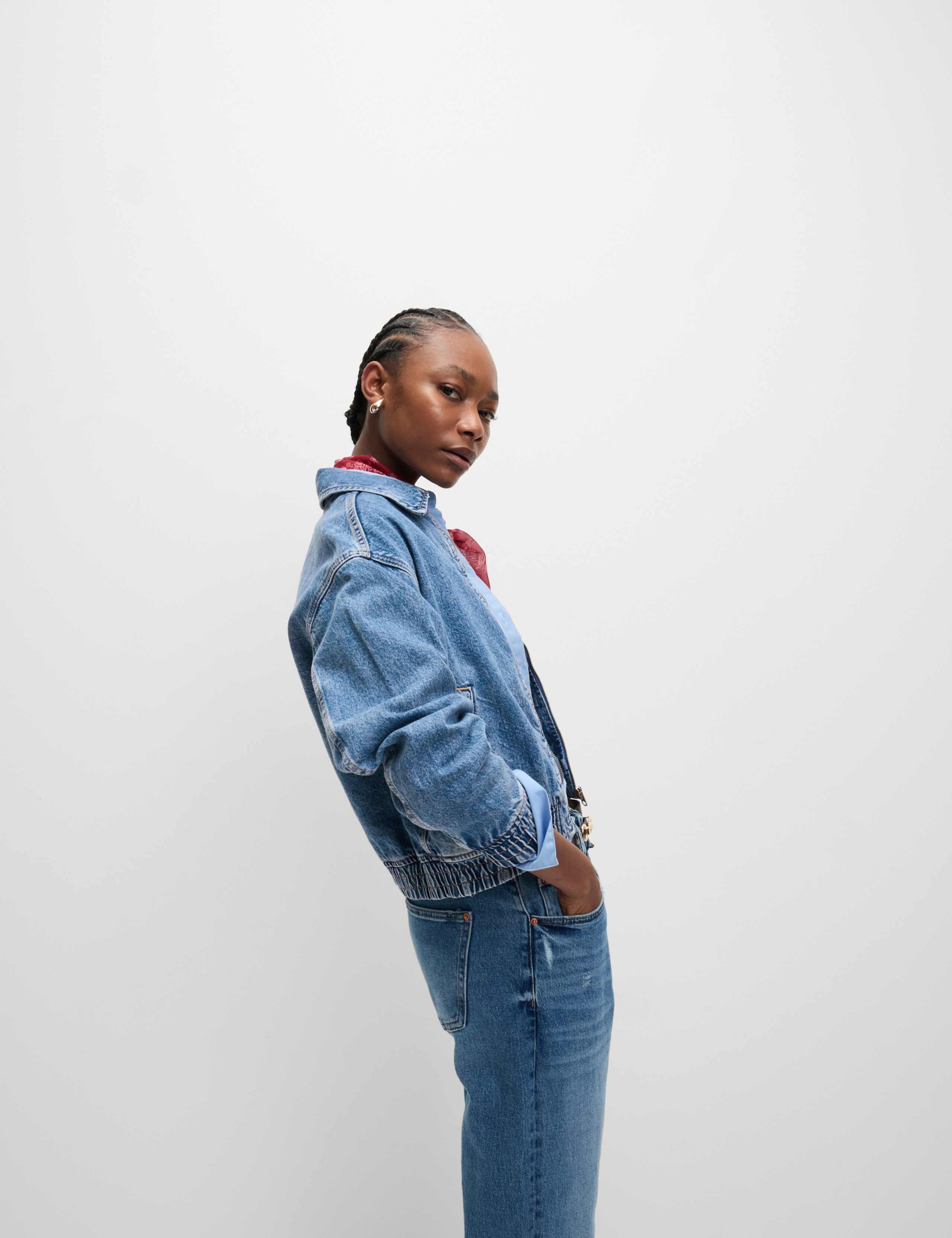 Denim Relaxed Harrington Jacket 3 of 7