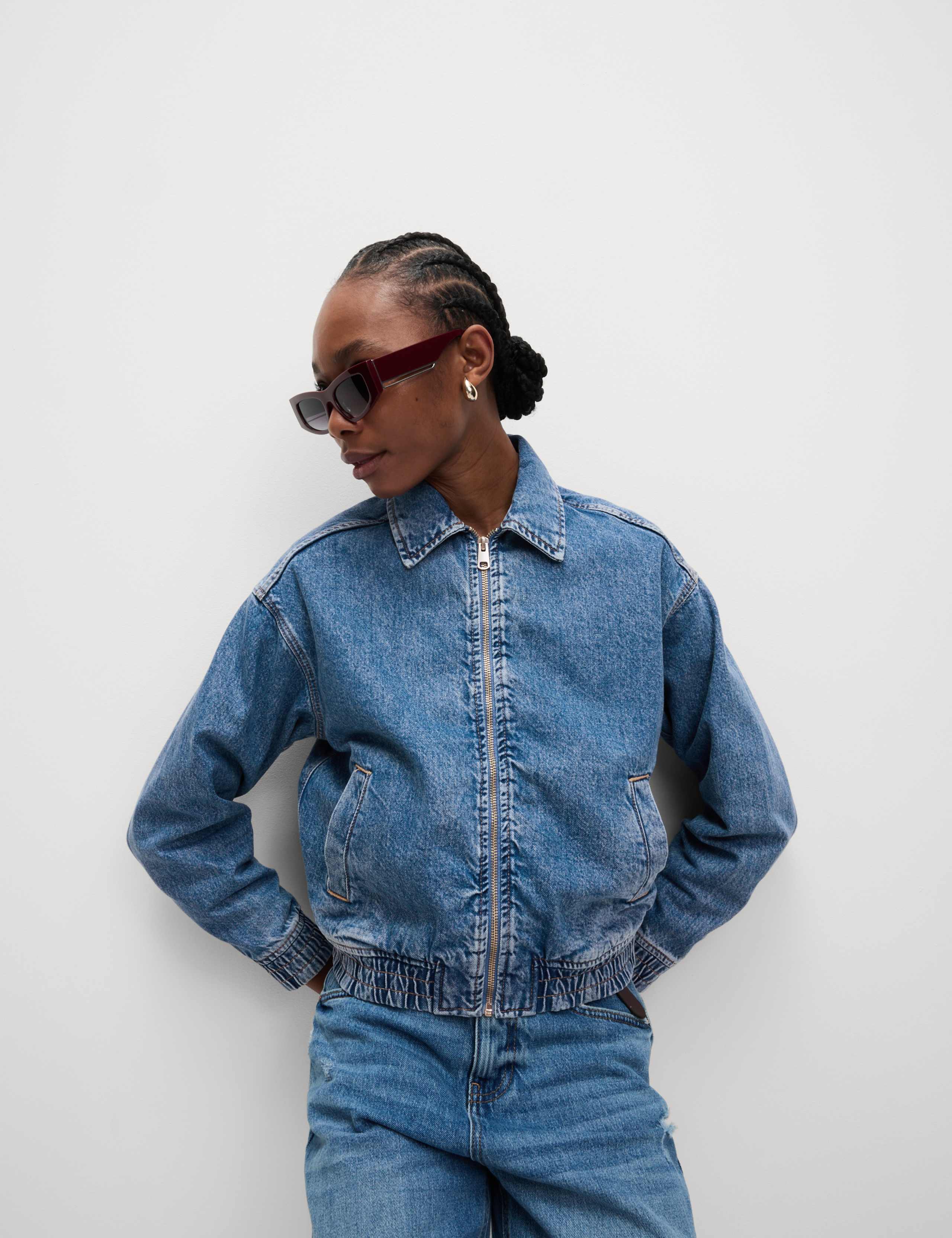 Denim Relaxed Harrington Jacket 6 of 7