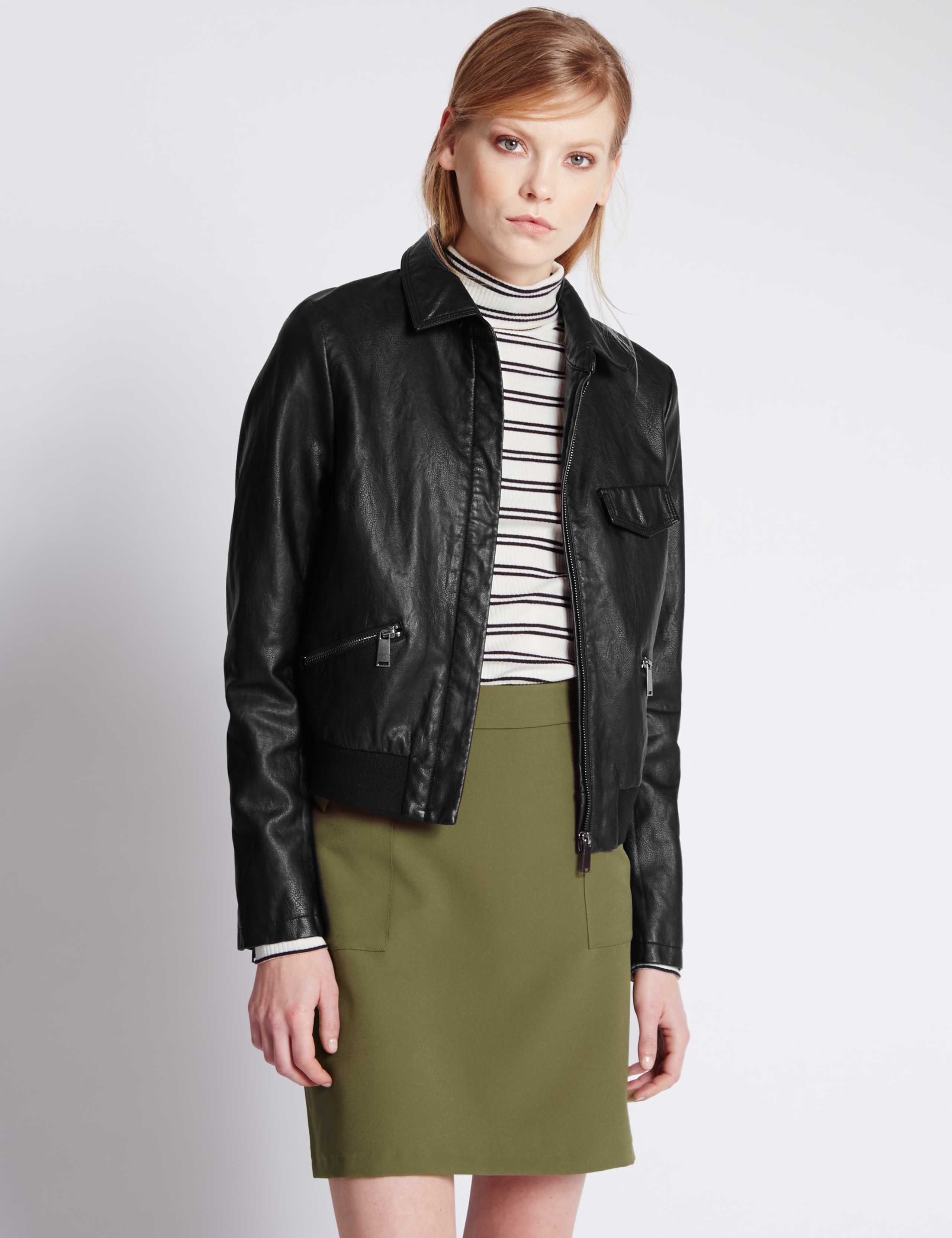 Faux Leather Bomber Jacket 1 of 3