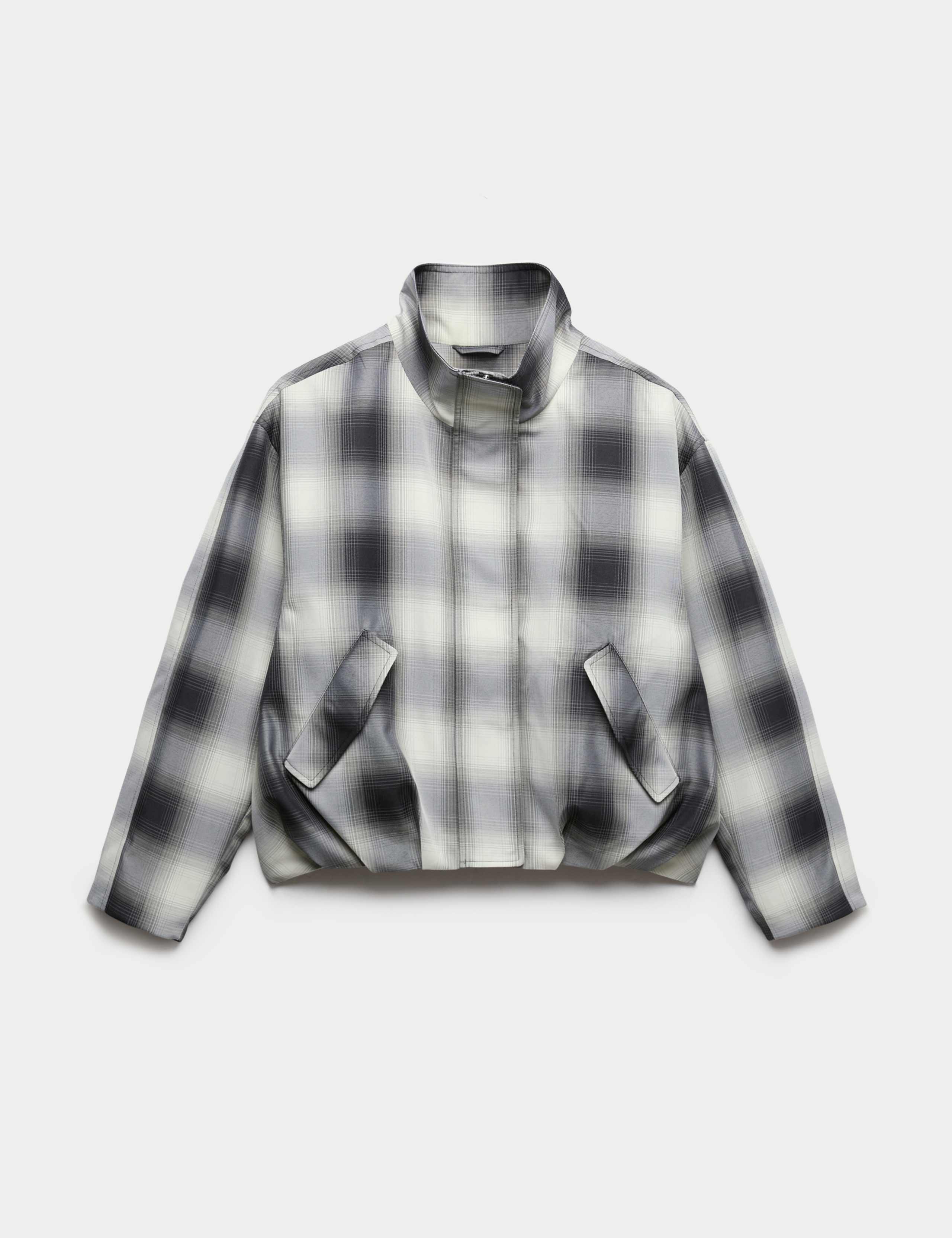 Checked Bubble Hem Funnel Neck Jacket 2 of 9