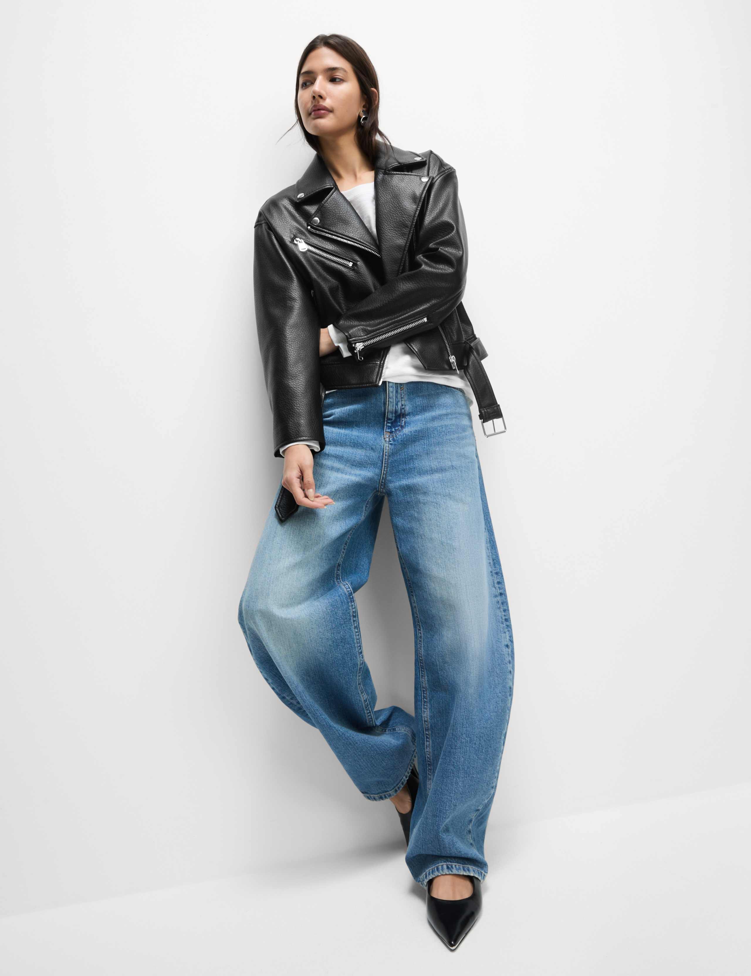 Faux Leather Textured Biker Jacket 3 of 7