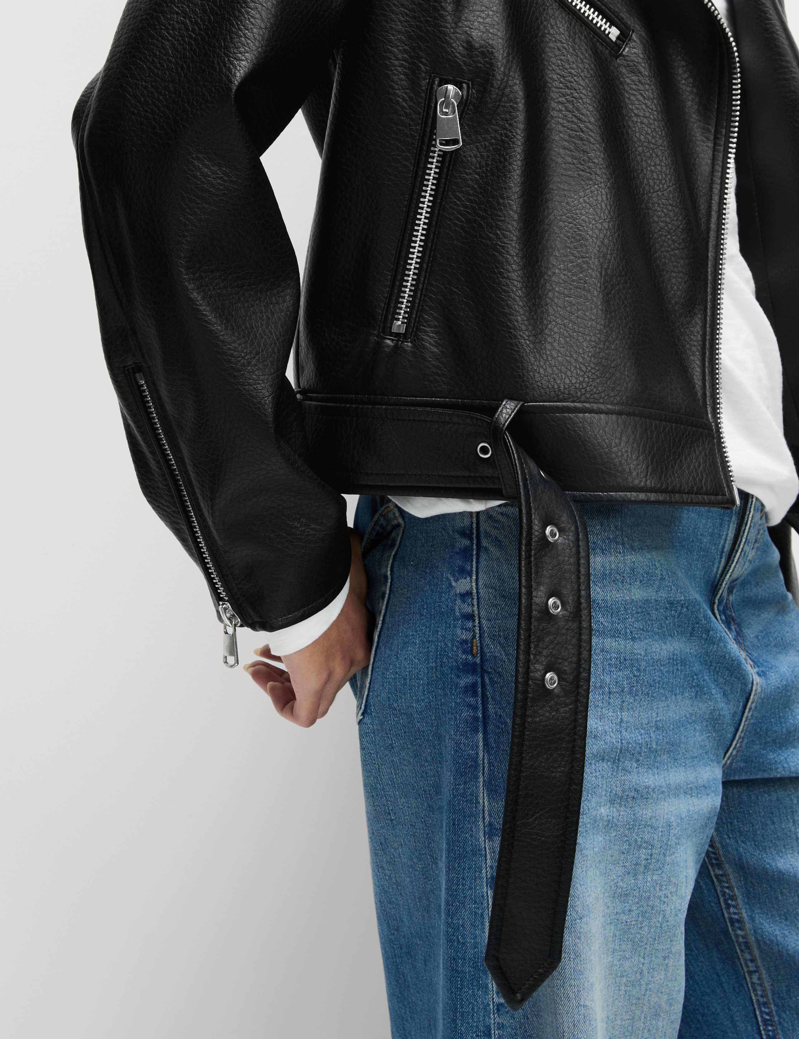 Faux Leather Textured Biker Jacket 4 of 7