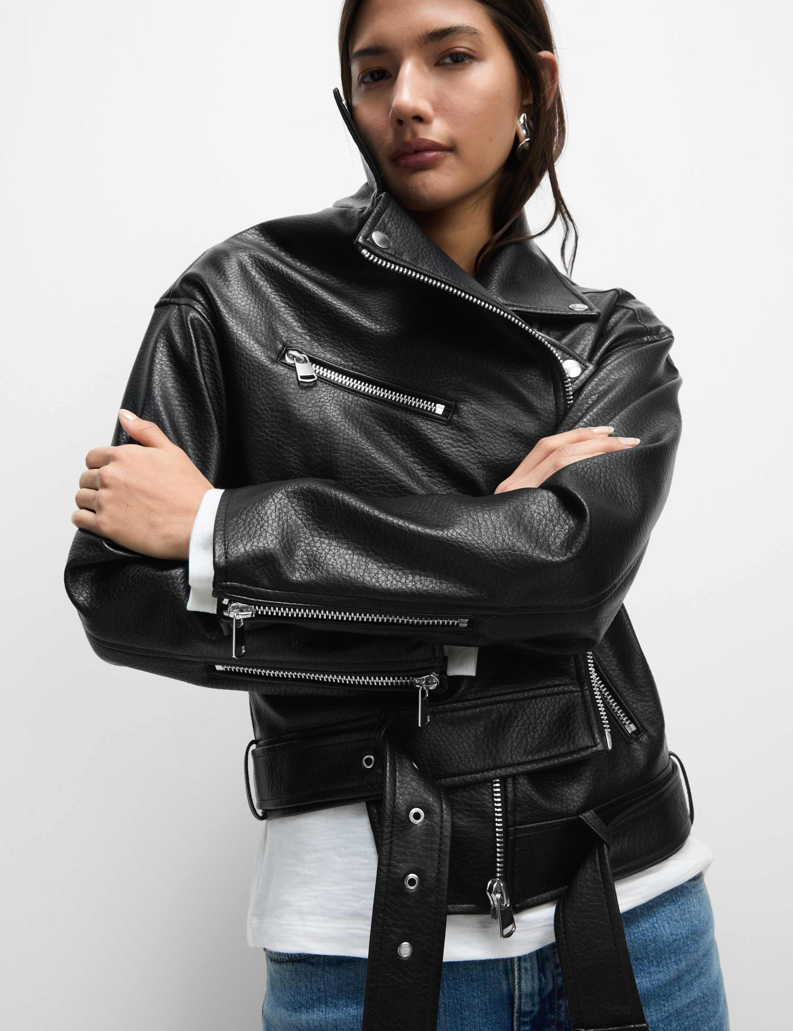 Faux Leather Textured Biker Jacket 5 of 7