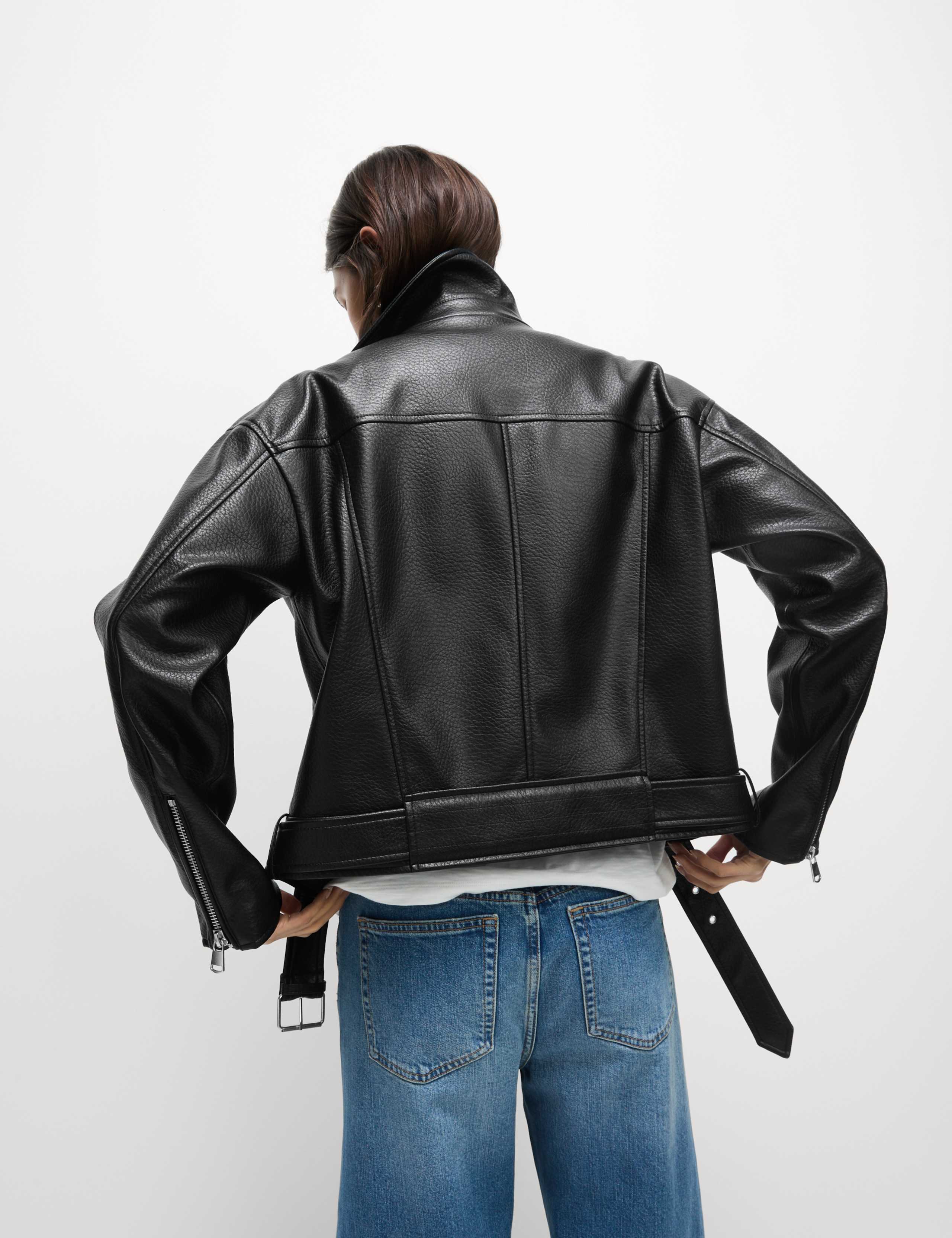 Faux Leather Textured Biker Jacket 6 of 7