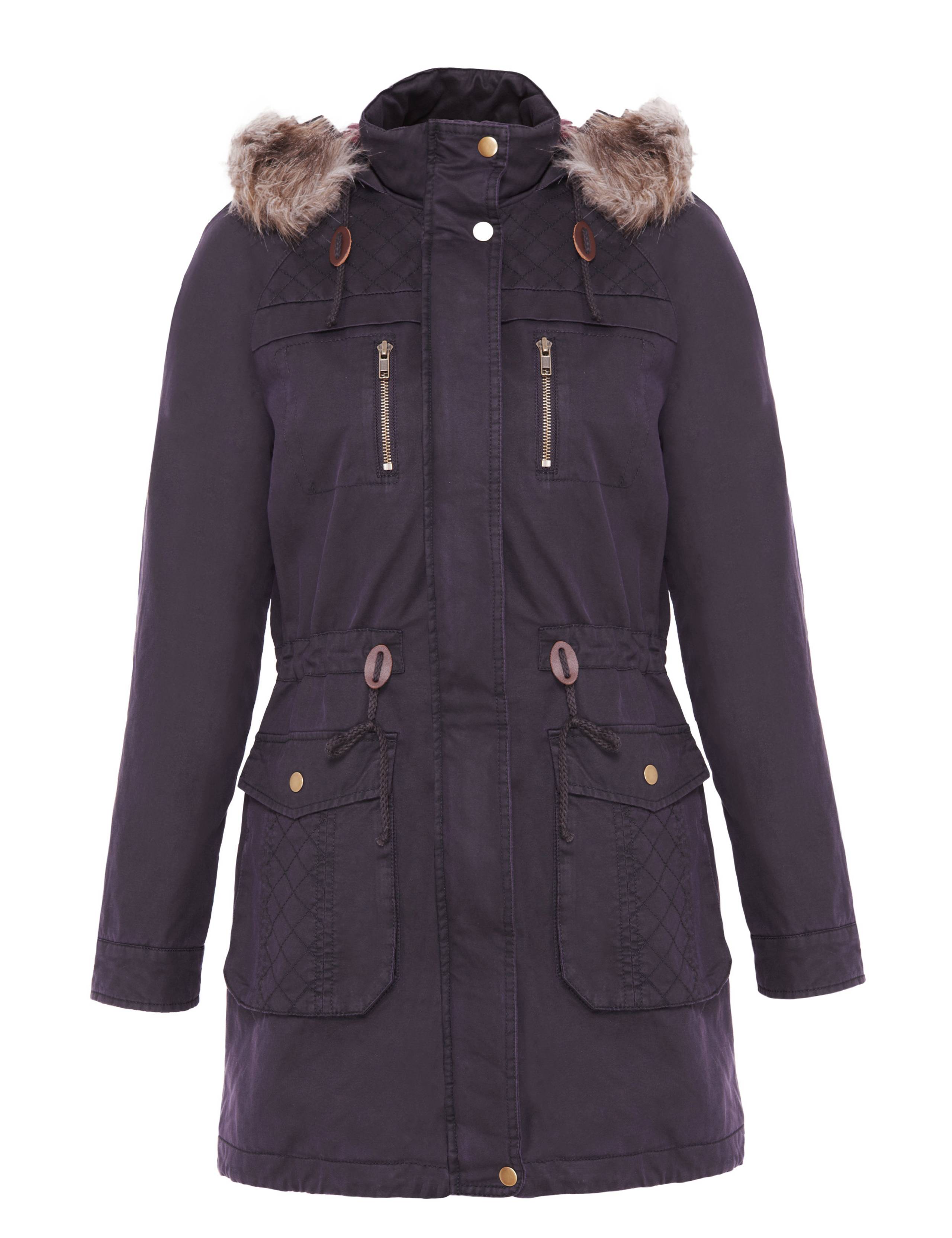 4 Pockets Faux Fur Trim Waxed Parka 3 of 6