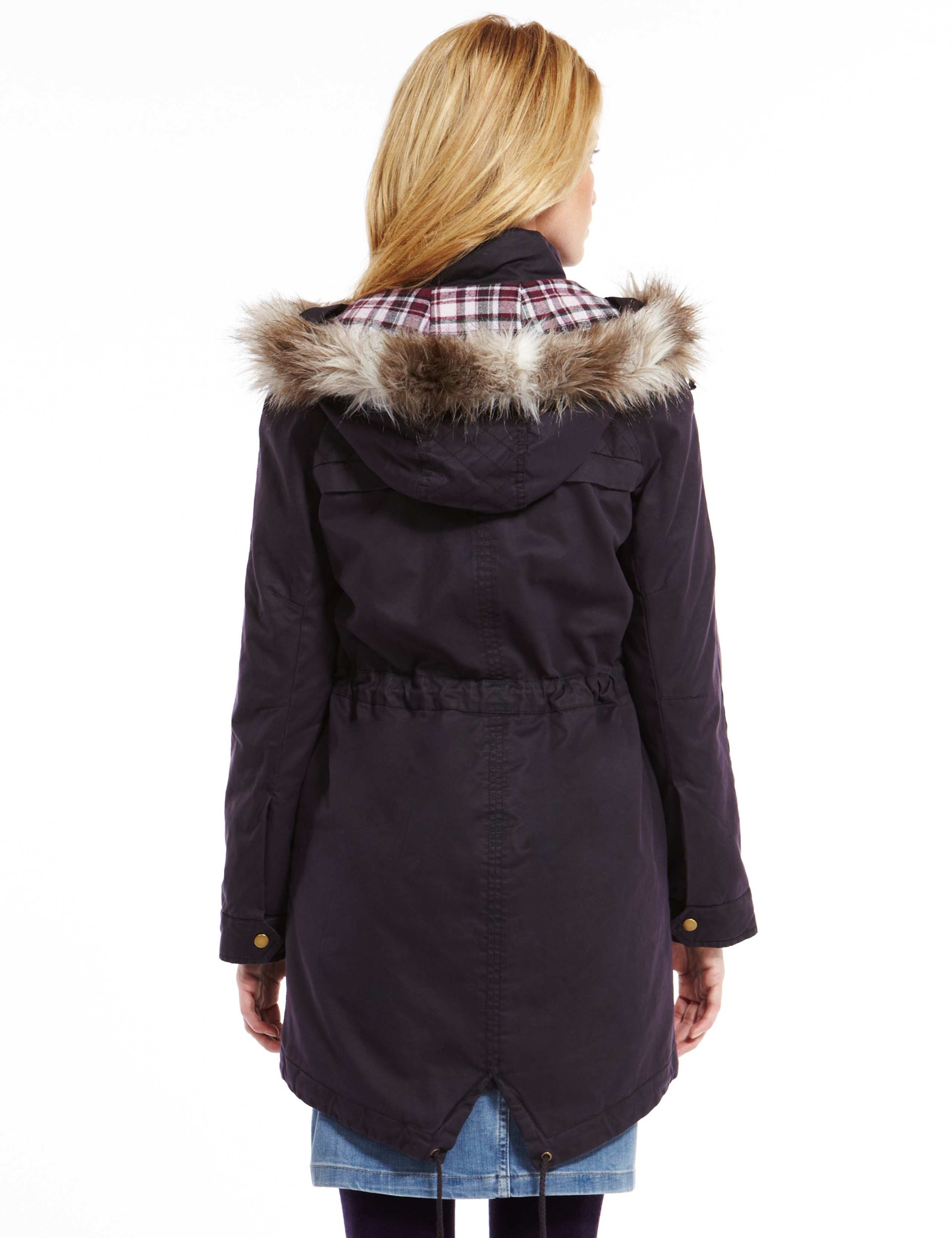 4 Pockets Faux Fur Trim Waxed Parka 5 of 6