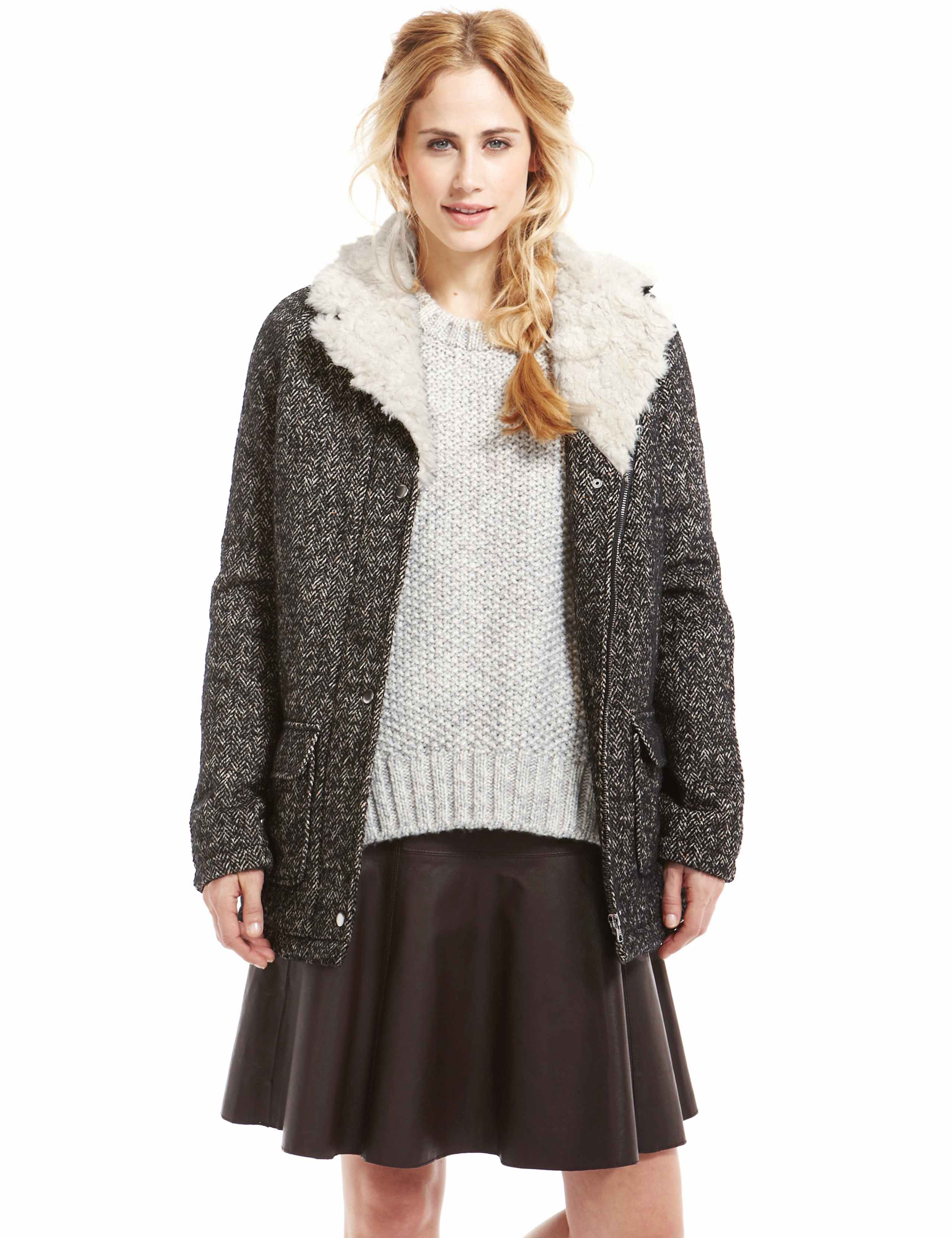 Front Zip Herringbone Jacket with Wool 1 of 5