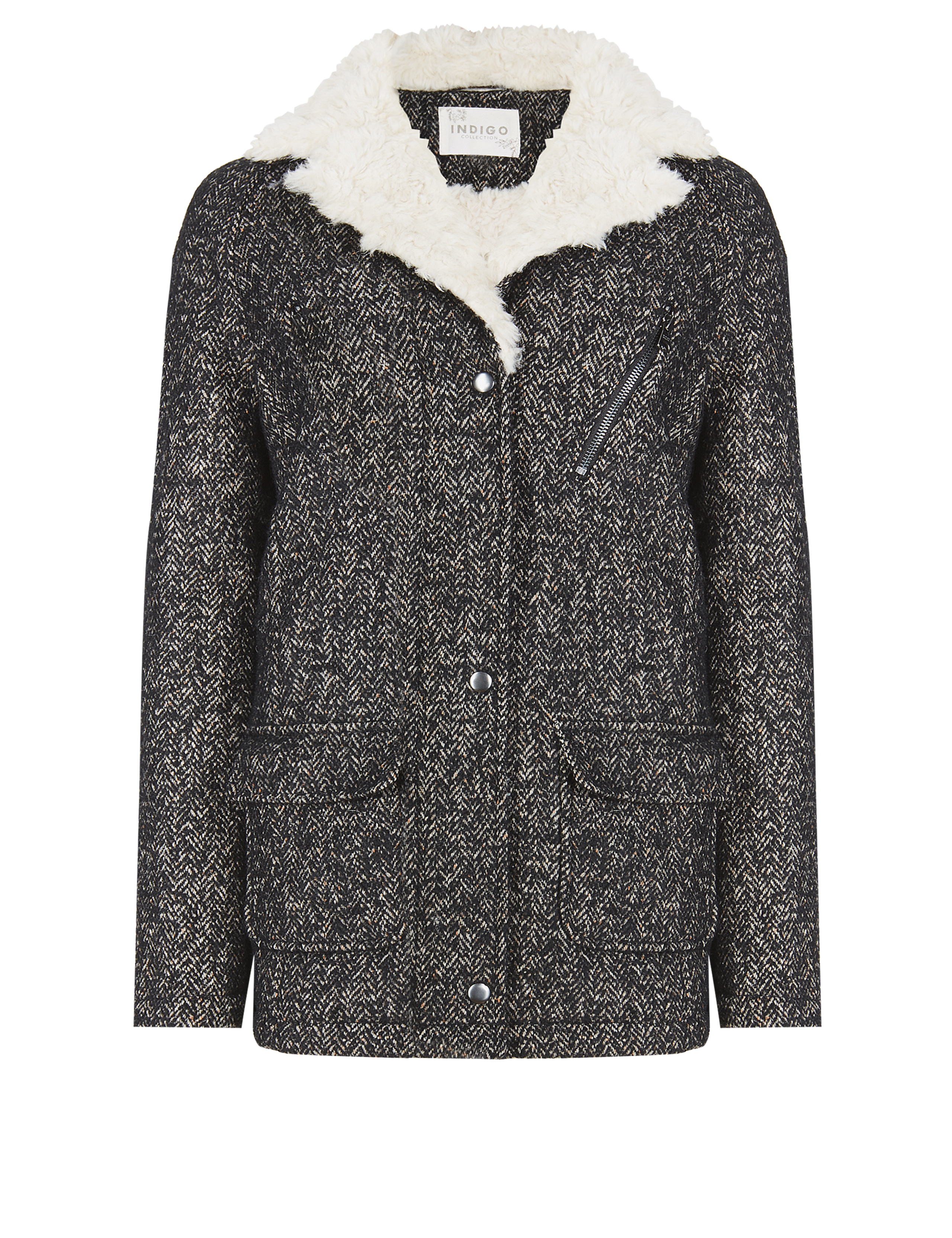 Front Zip Herringbone Jacket with Wool 2 of 5