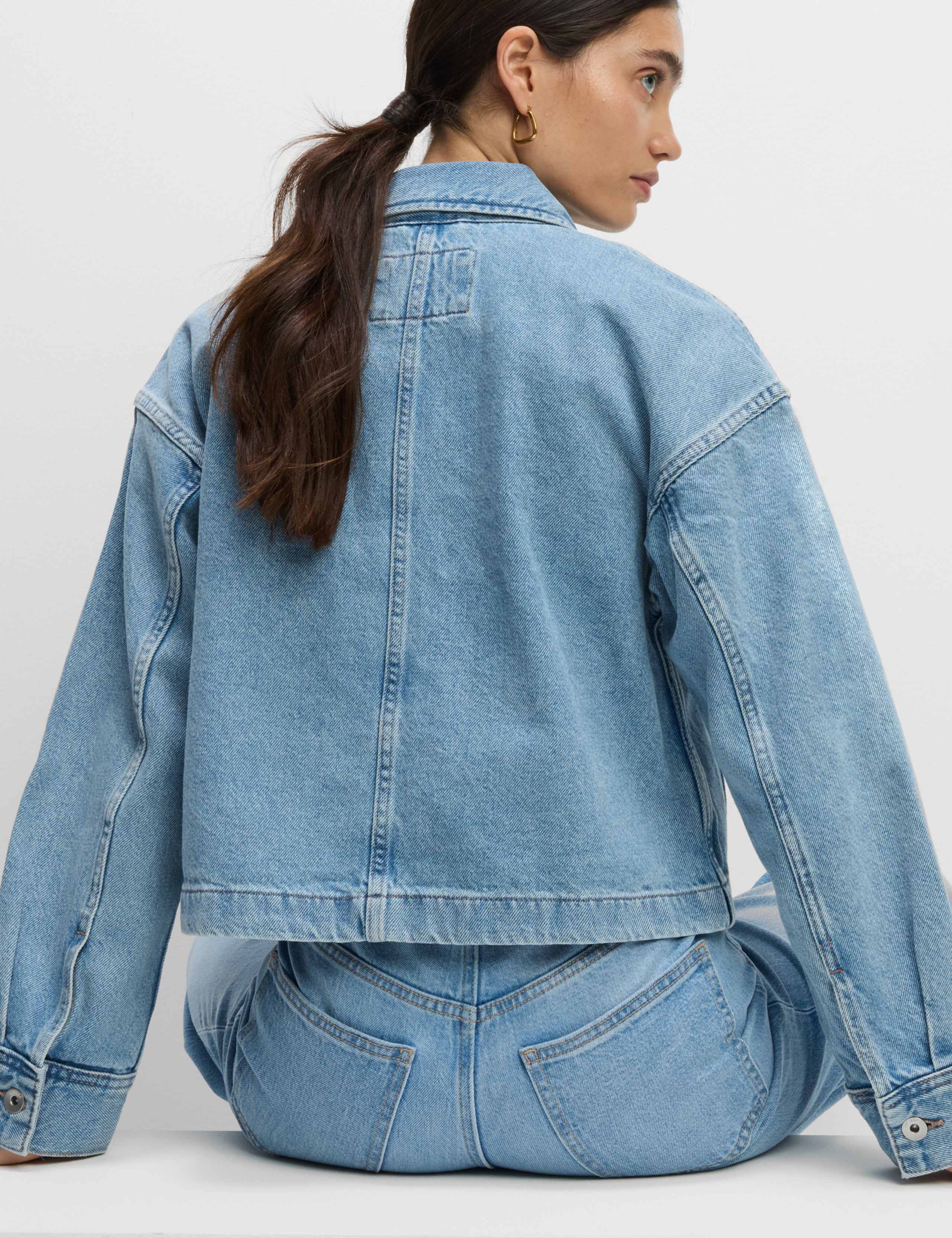 Pure Cotton Denim Cropped Shacket 5 of 8