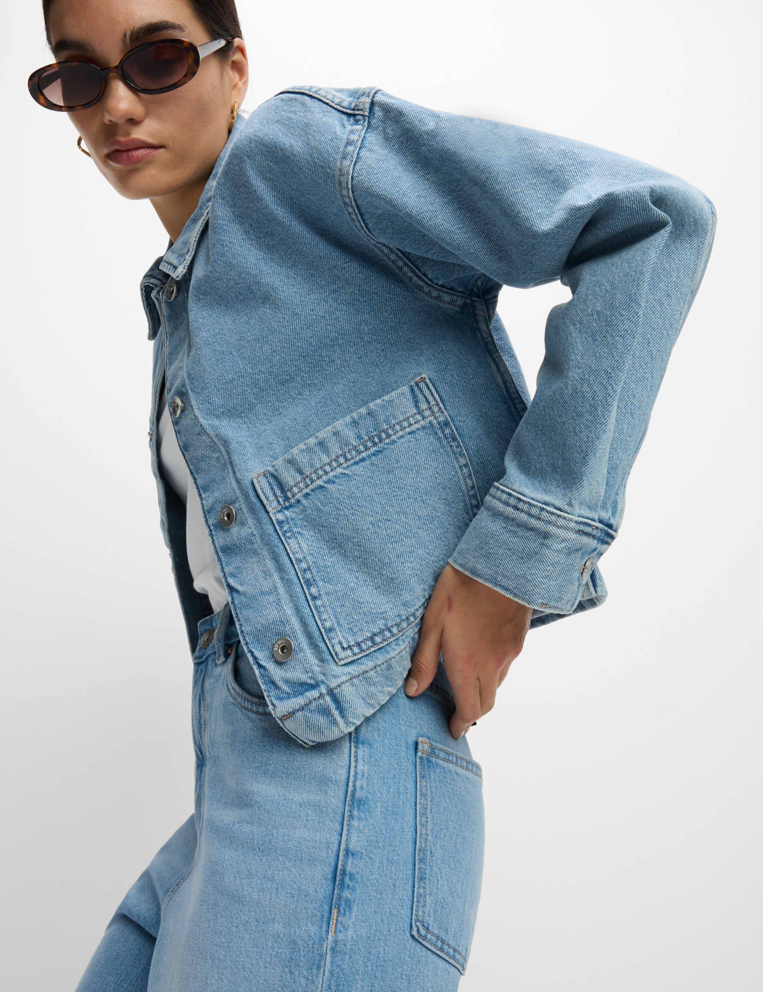 Pure Cotton Denim Cropped Shacket 6 of 8