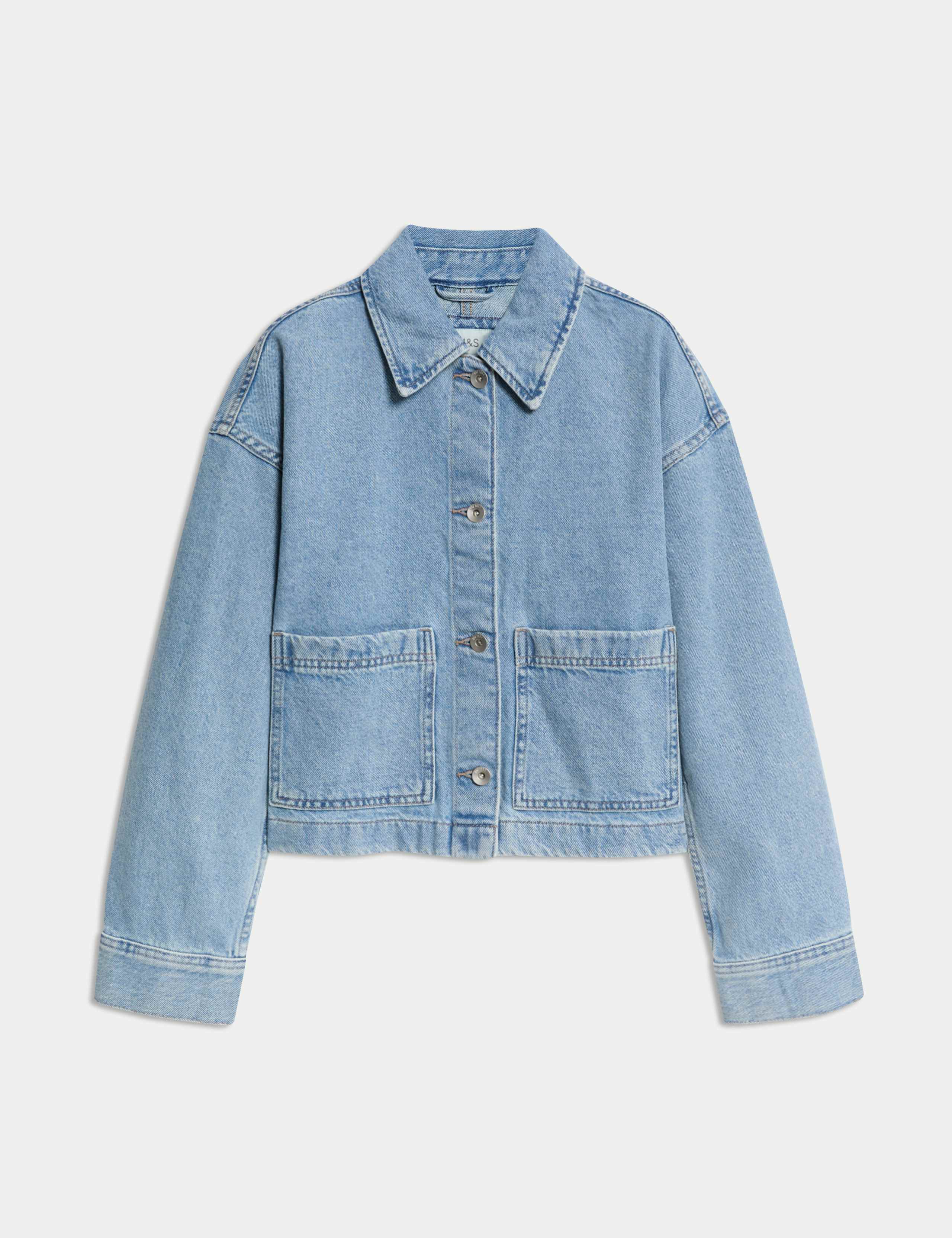 Pure Cotton Denim Cropped Shacket 2 of 8