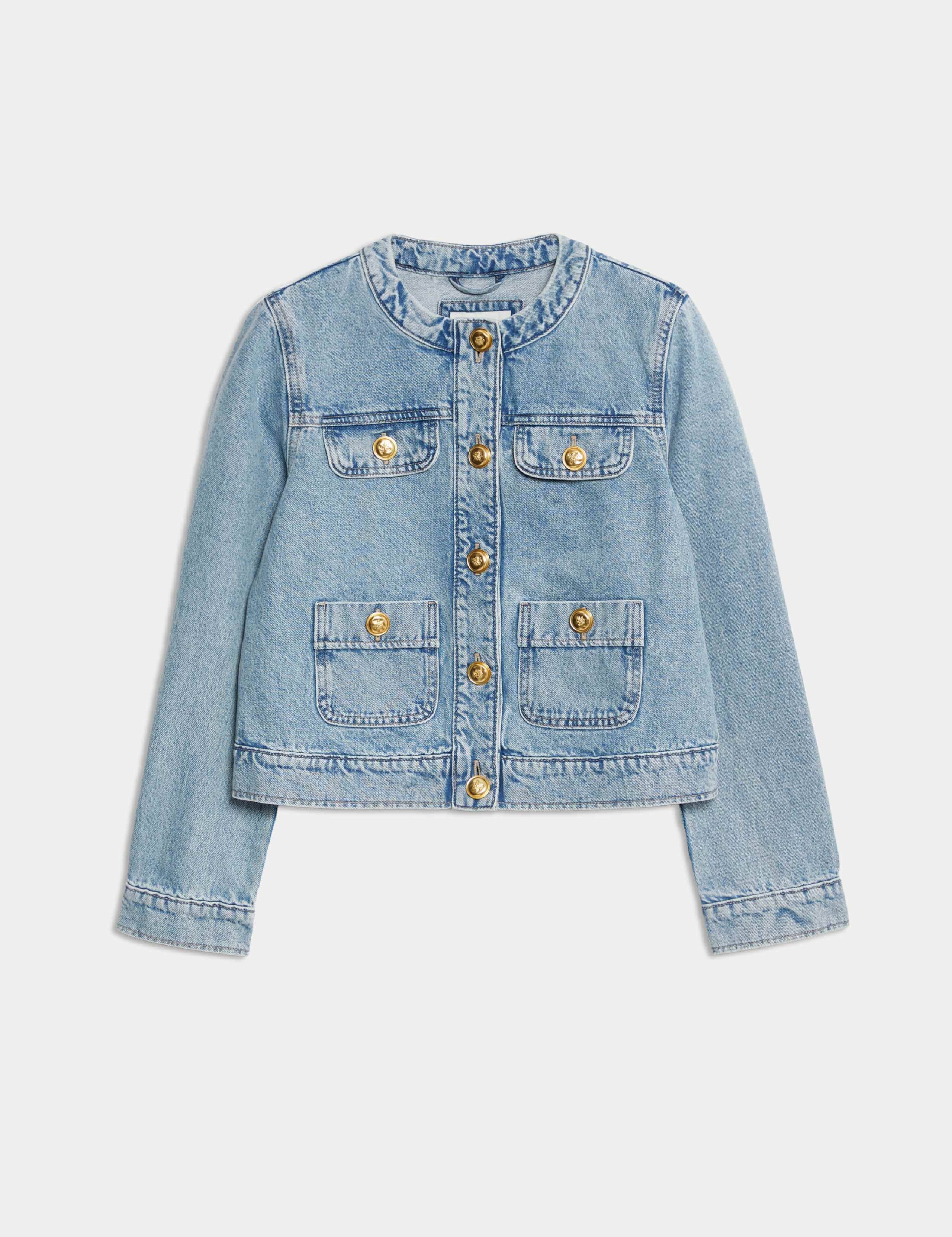 Denim Collarless Short Jacket 2 of 8