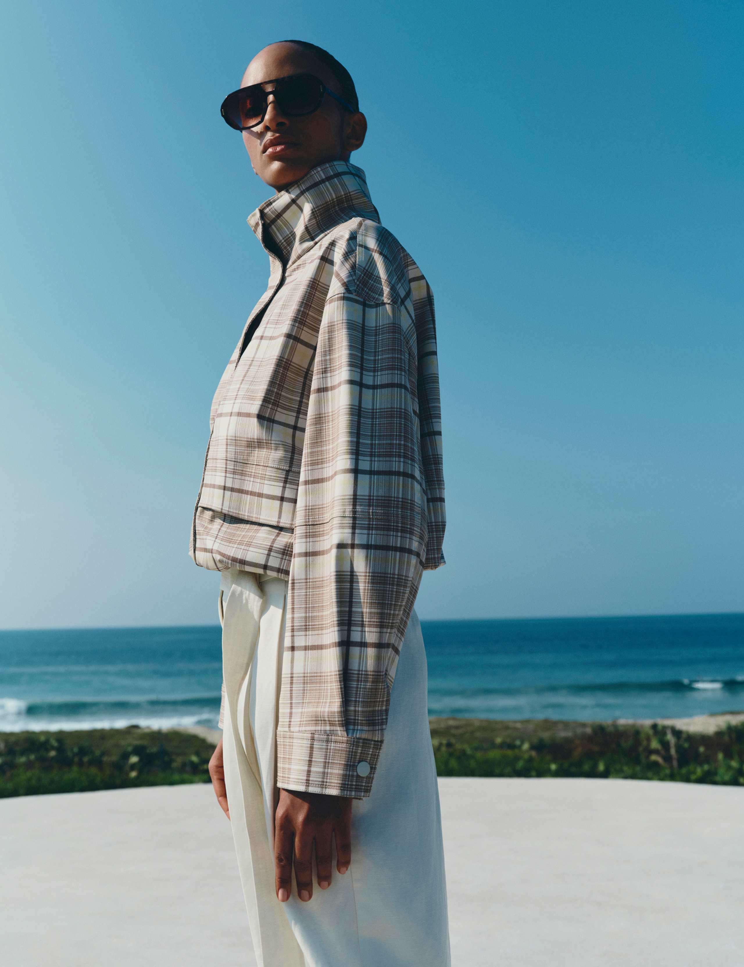 Checked Funnel Neck Barn Jacket 1 of 7