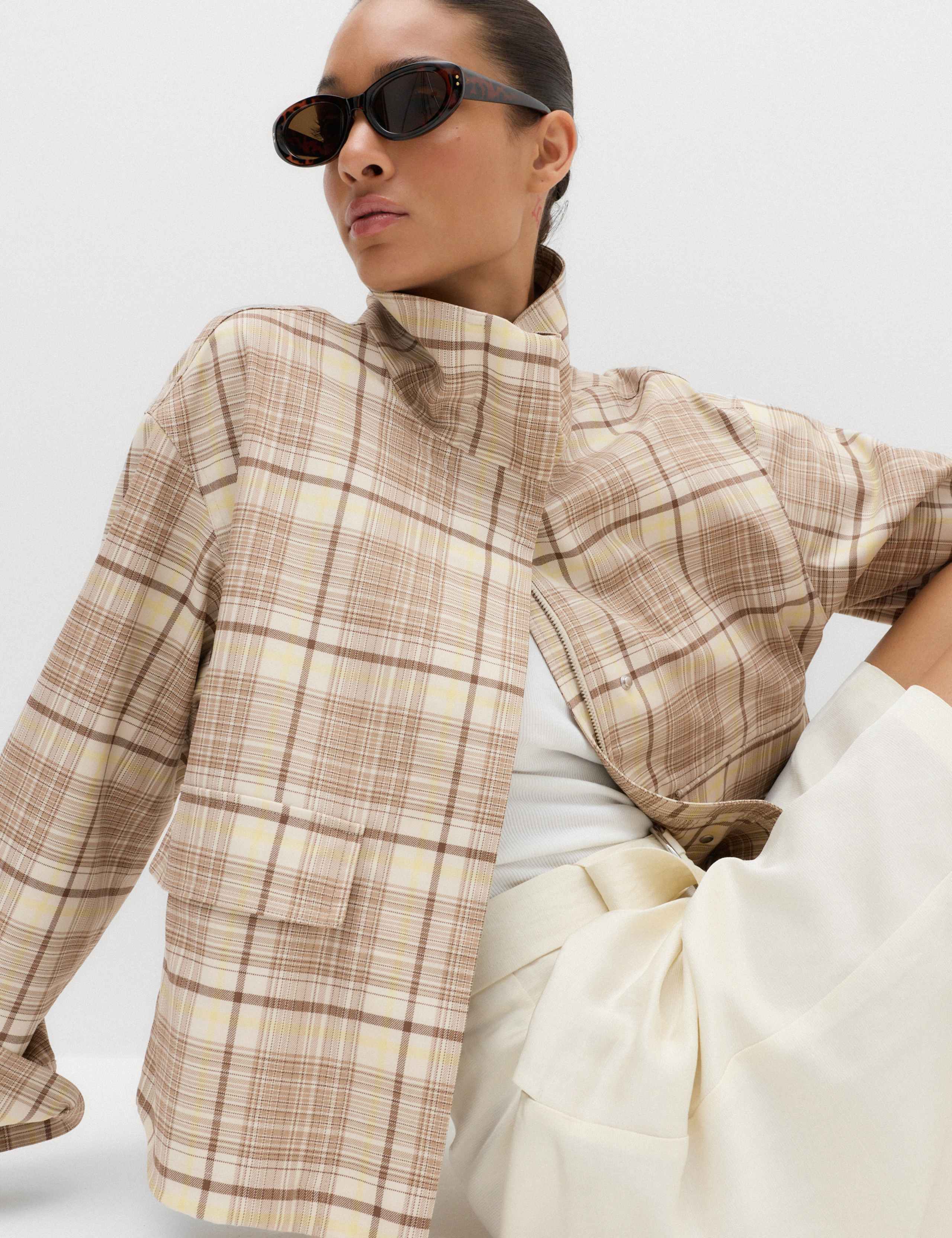 Checked Funnel Neck Barn Jacket 7 of 7