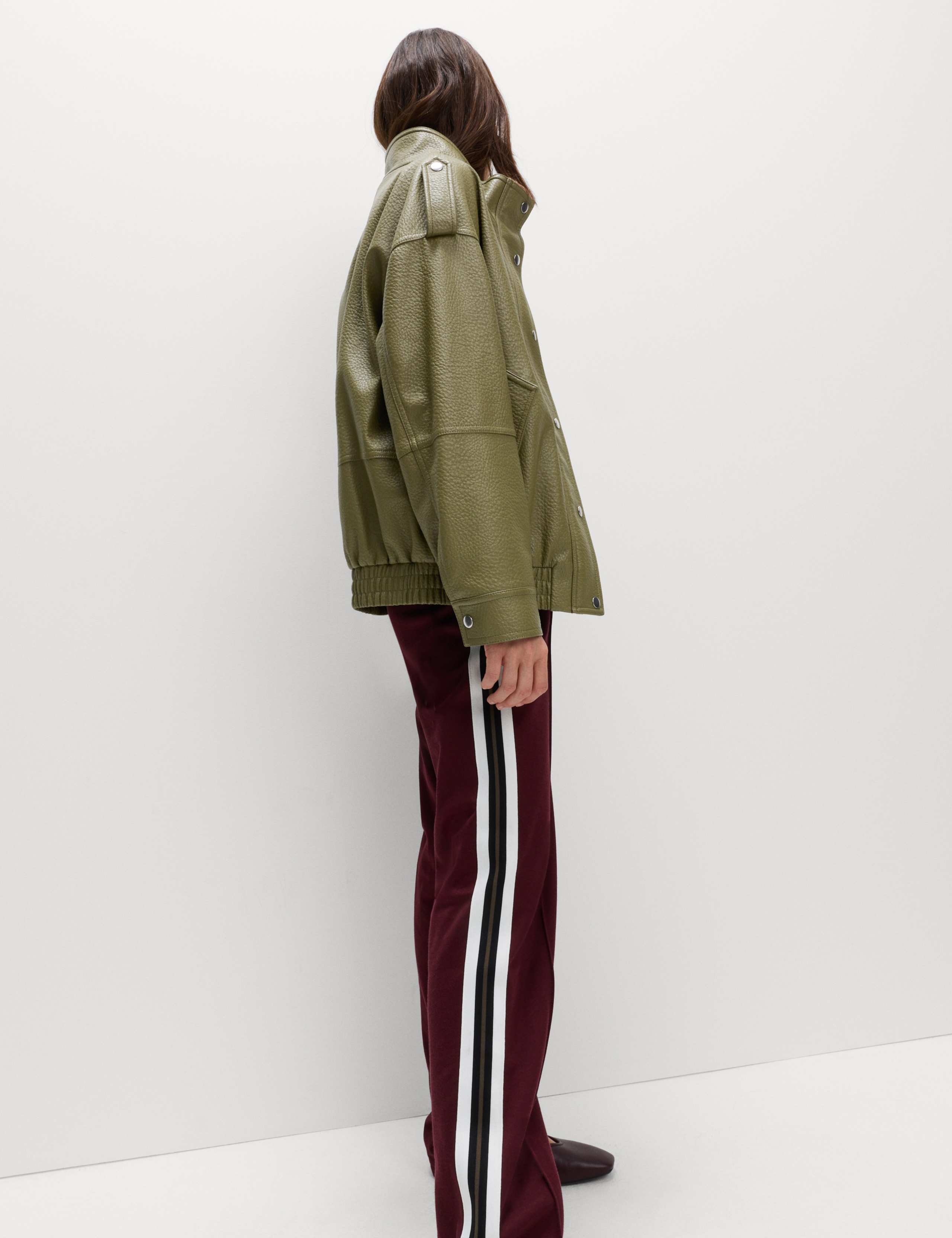 Faux Leather Textured Longline Bomber Jacket 4 of 7