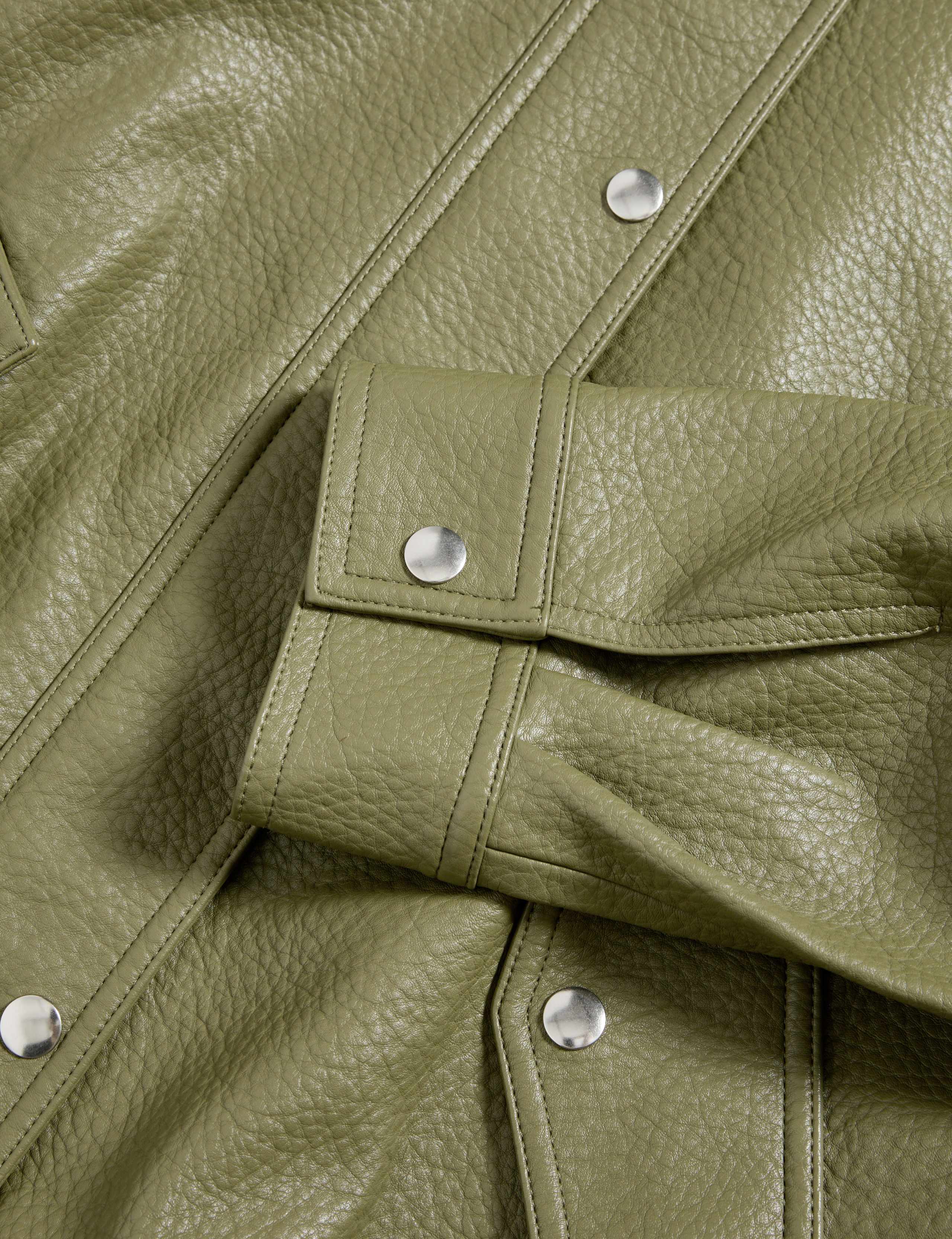 Faux Leather Textured Longline Bomber Jacket 7 of 7