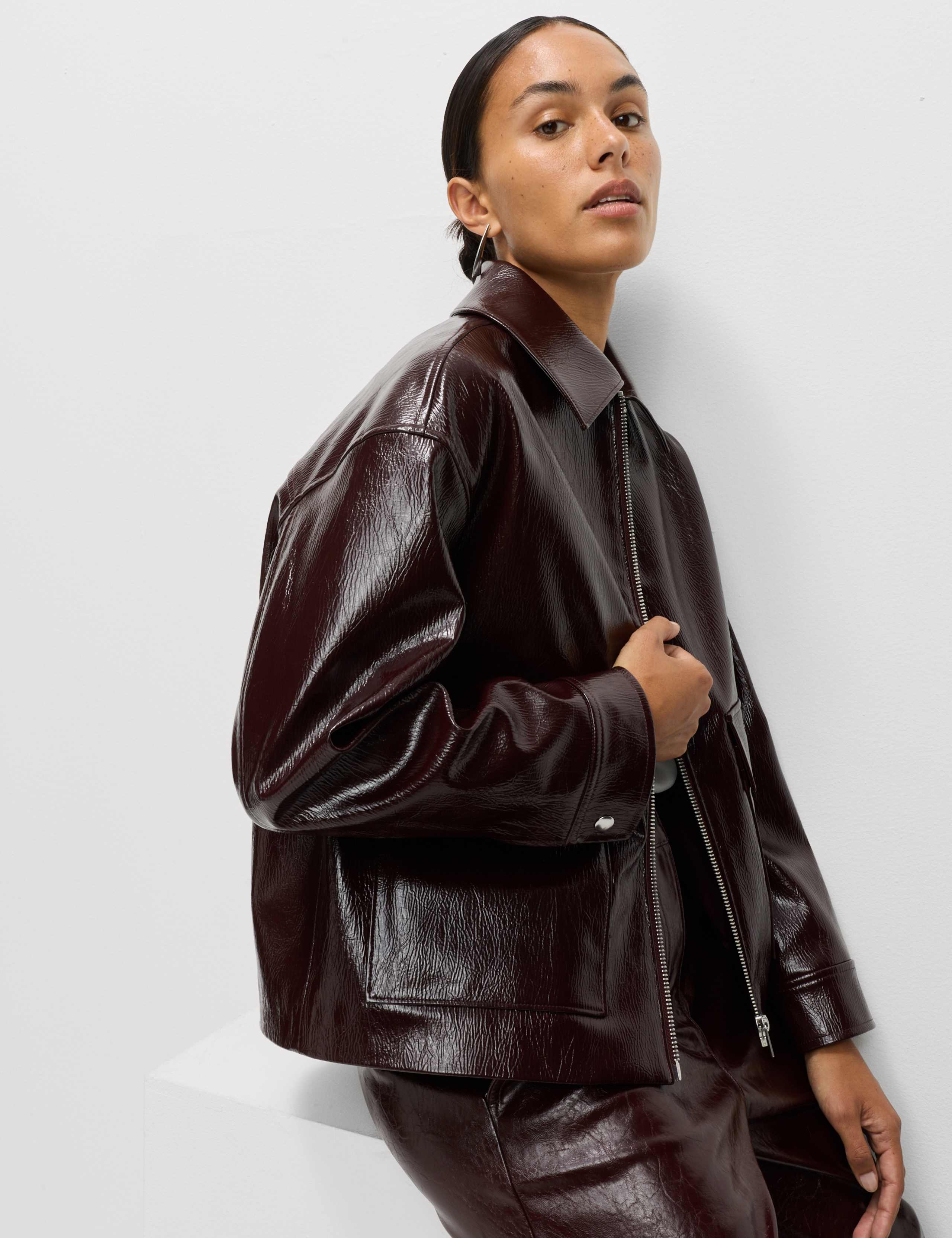 Faux Leather Lacquered Harrington Jacket 5 of 7