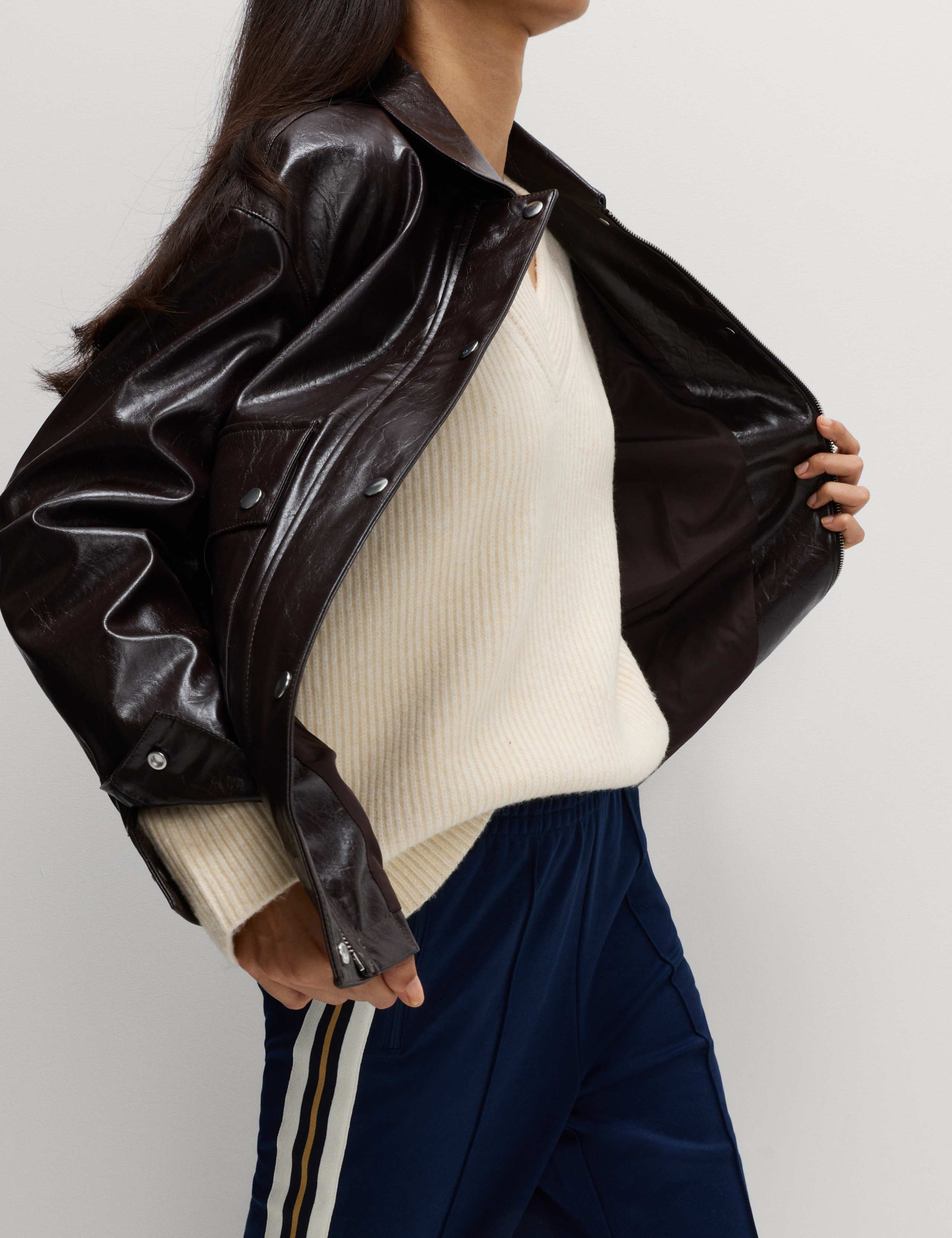 Lacquered Faux Leather Longline Jacket 4 of 7
