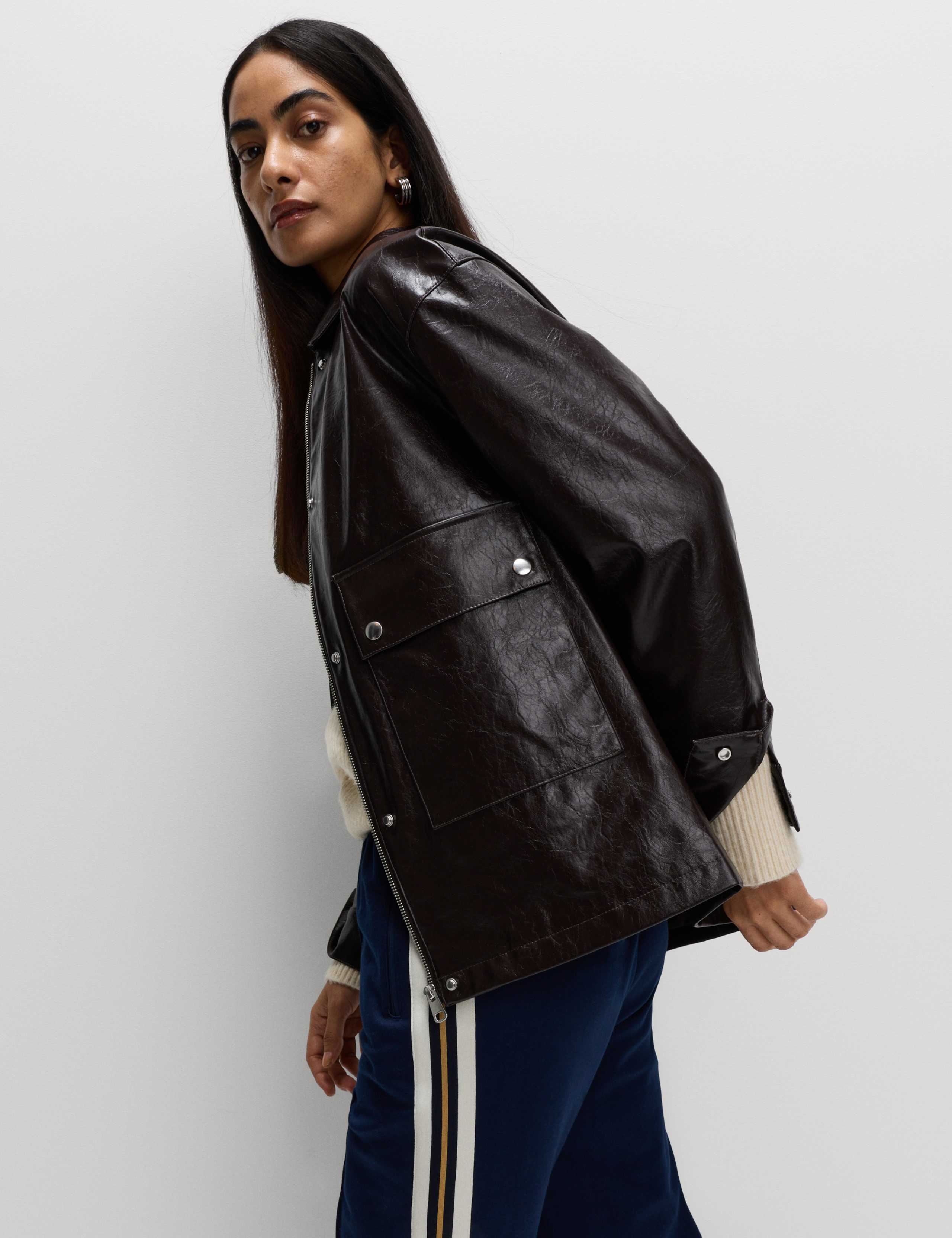 Lacquered Faux Leather Longline Jacket 5 of 7