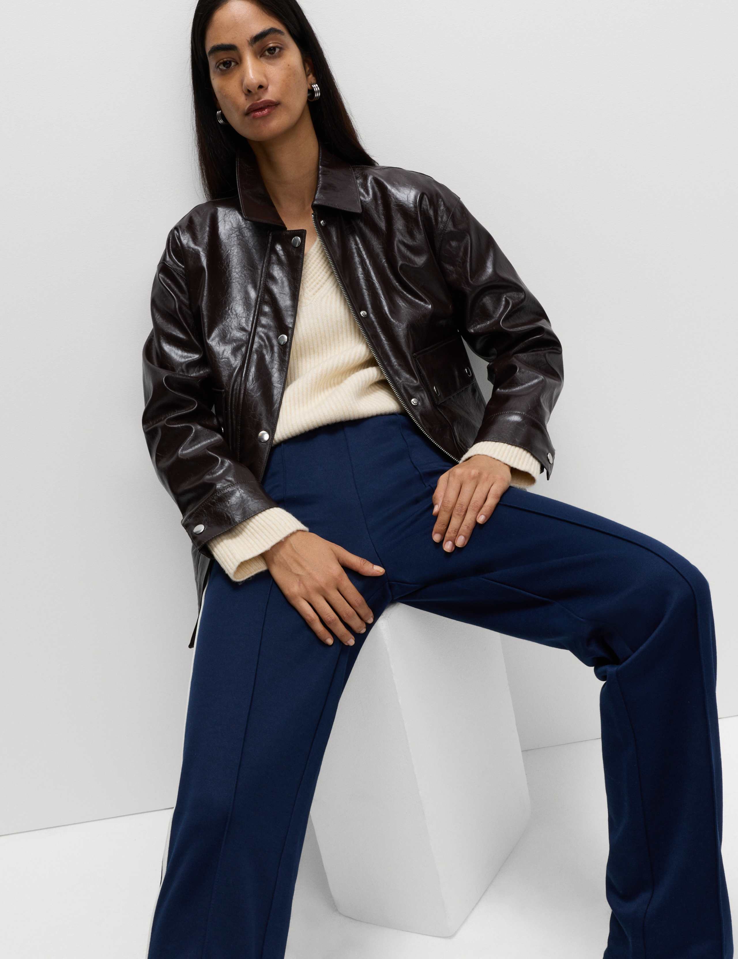 Lacquered Faux Leather Longline Jacket 7 of 7