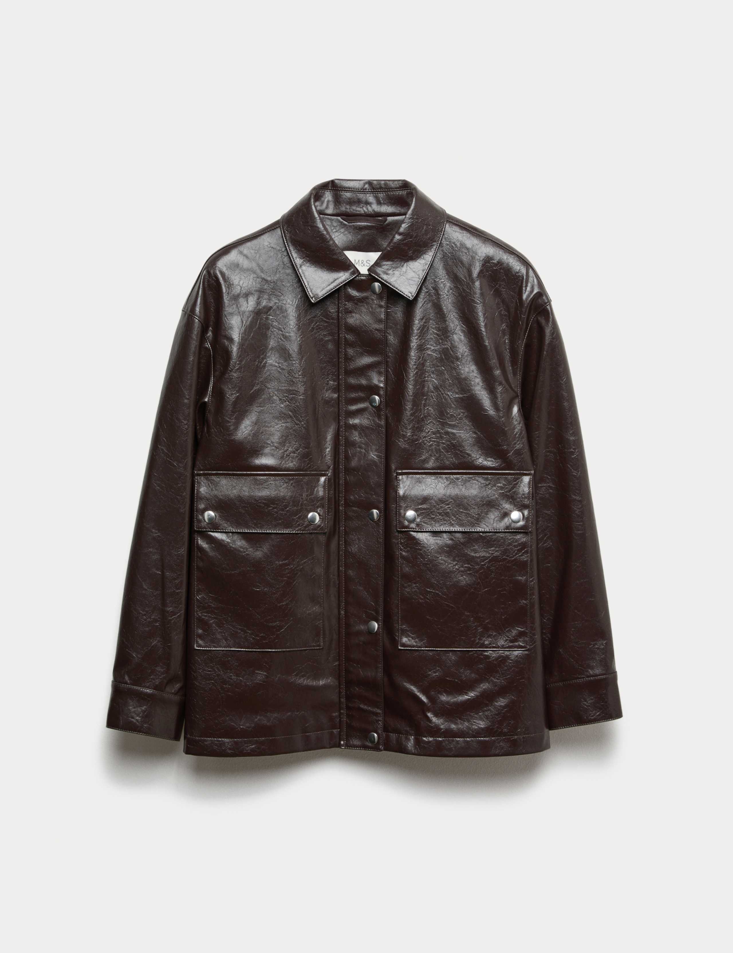 Lacquered Faux Leather Longline Jacket 2 of 7