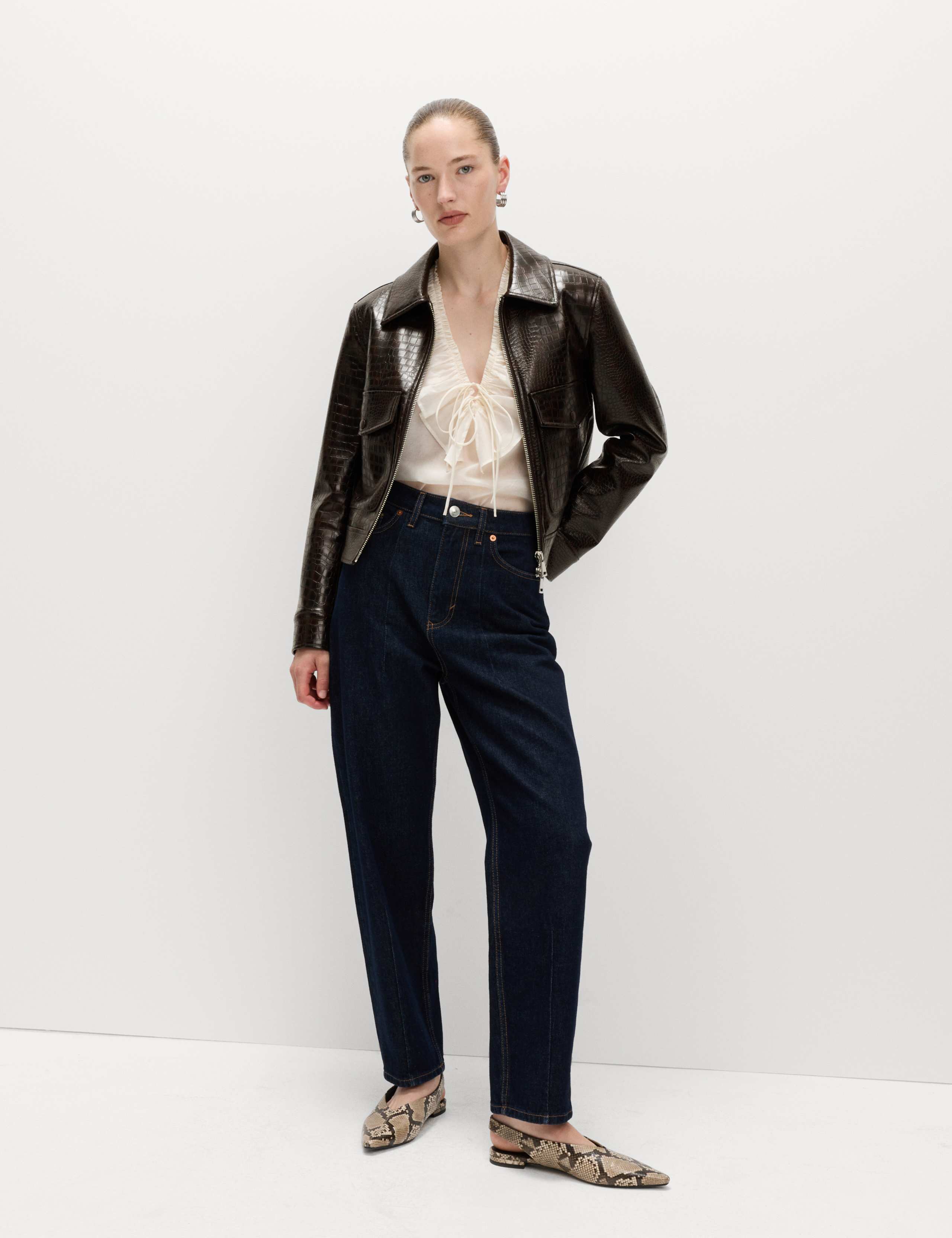 Faux Leather Croc Harrington Jacket 3 of 8