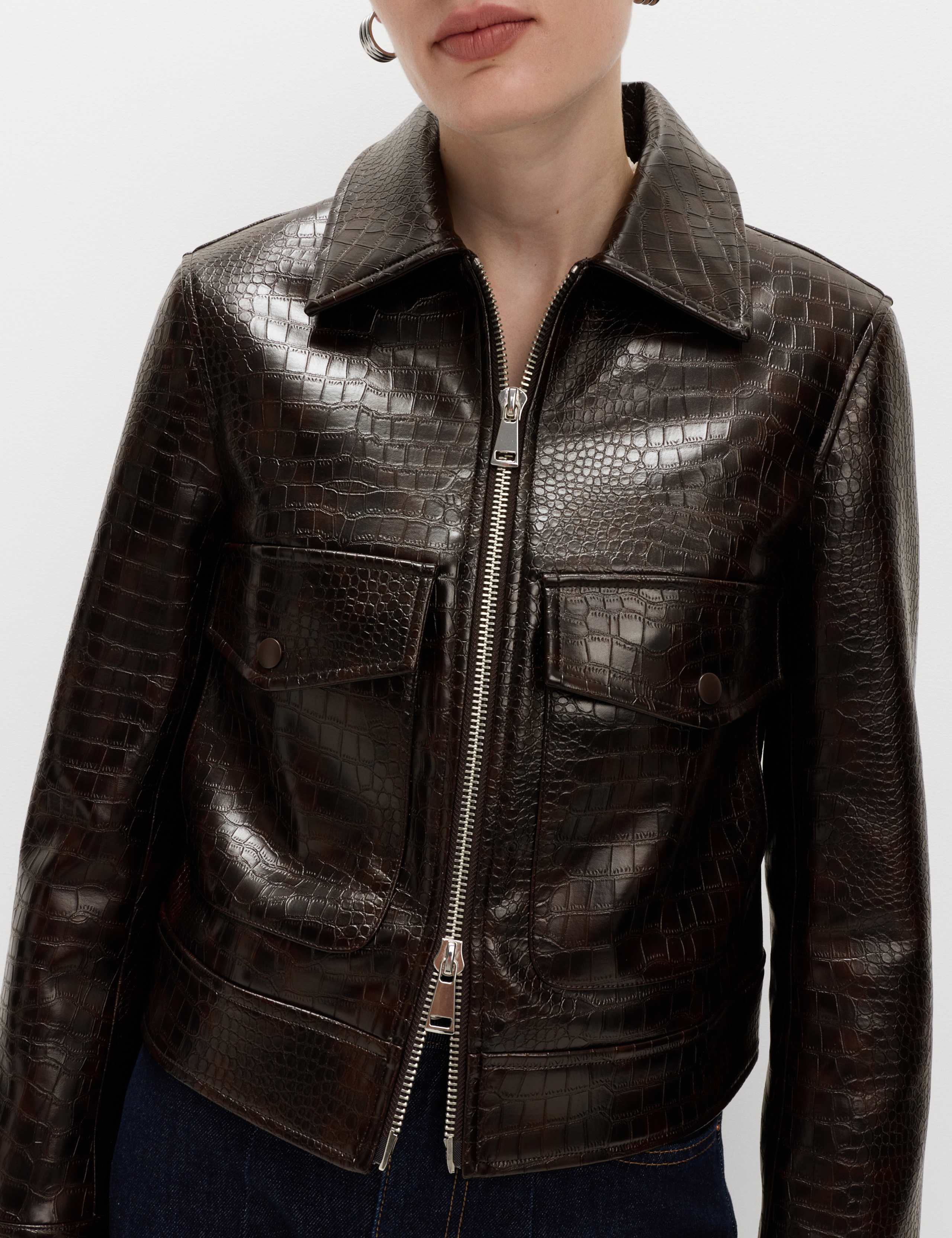 Faux Leather Croc Harrington Jacket 4 of 8