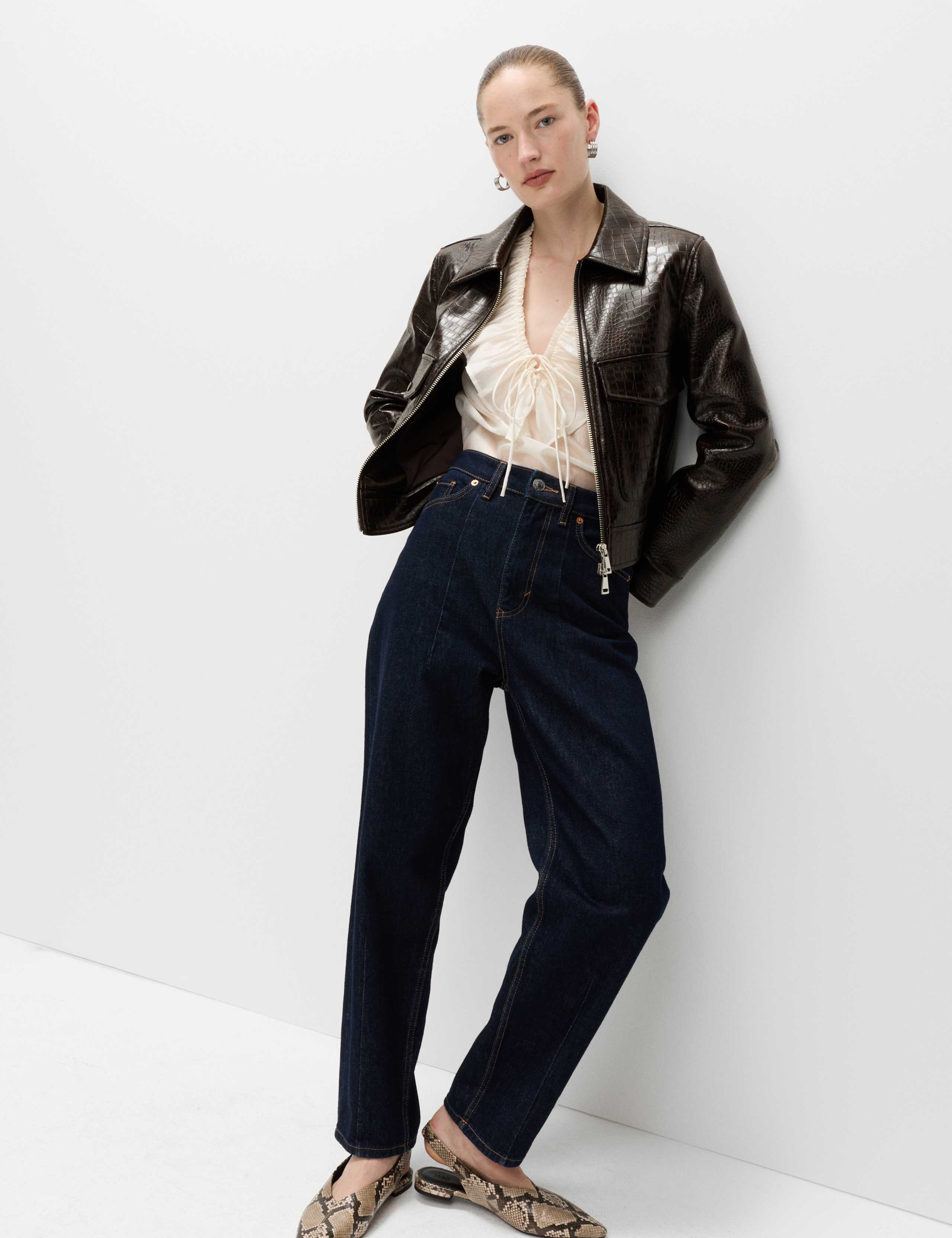 Faux Leather Croc Harrington Jacket 5 of 8